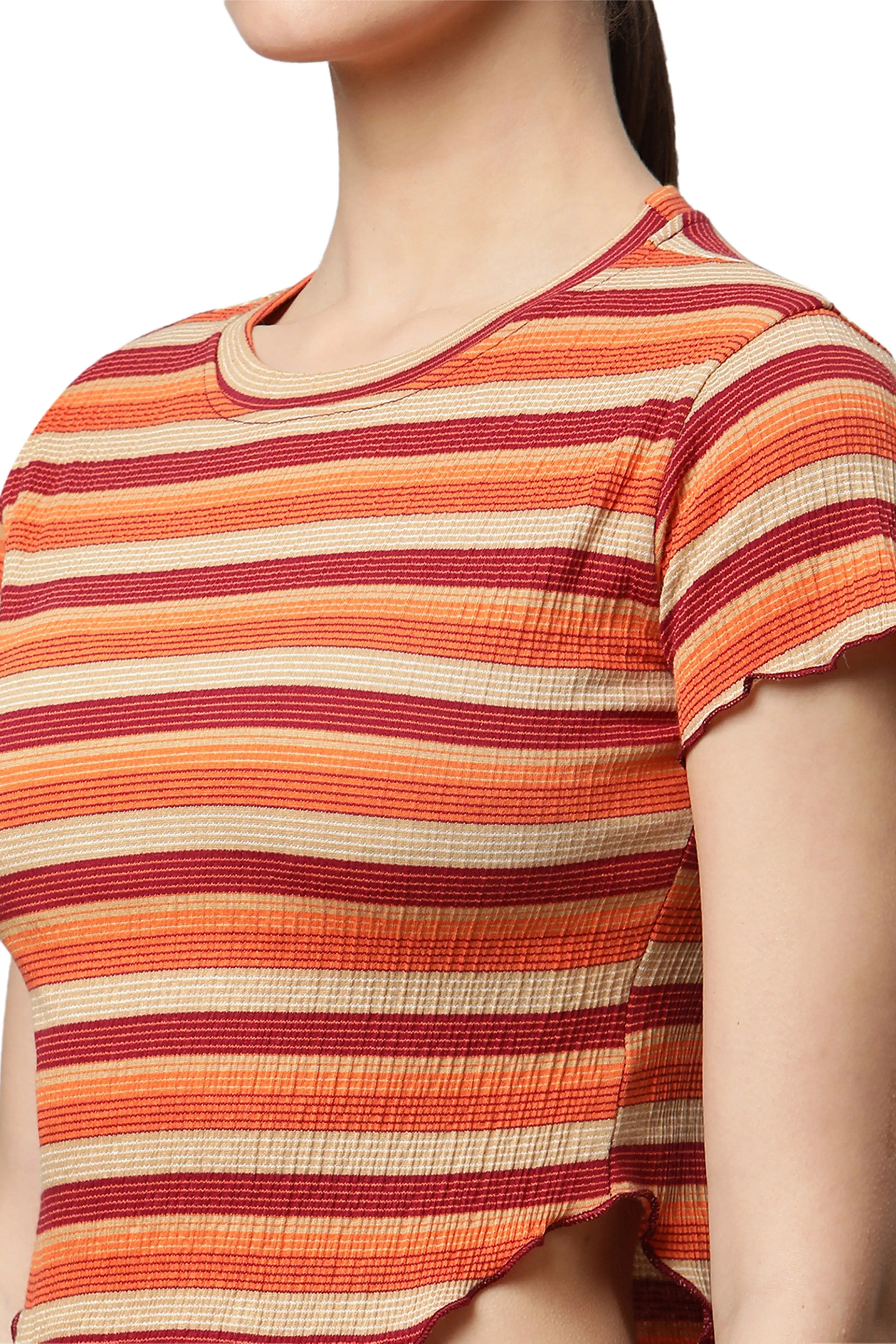 Cotton Blend Regular Fit Brown Top