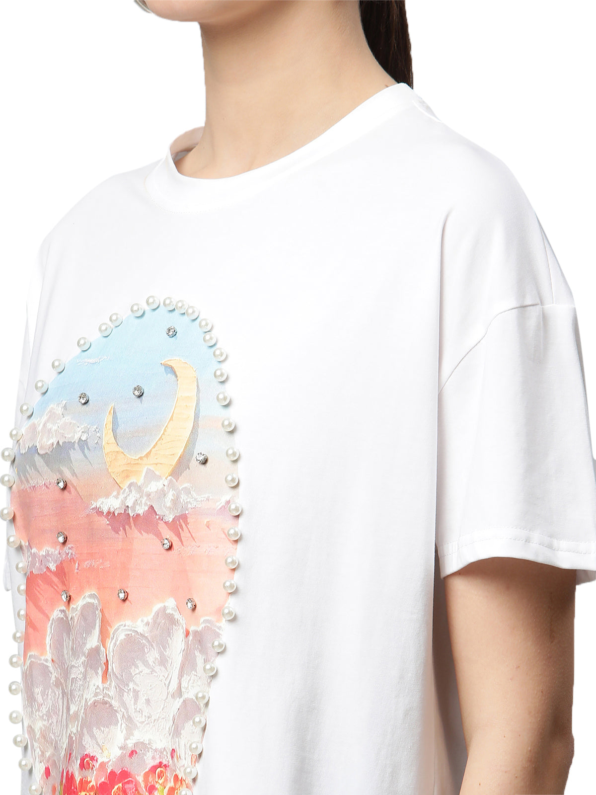 White Graphic Embellished T-Shirt - Global Republic