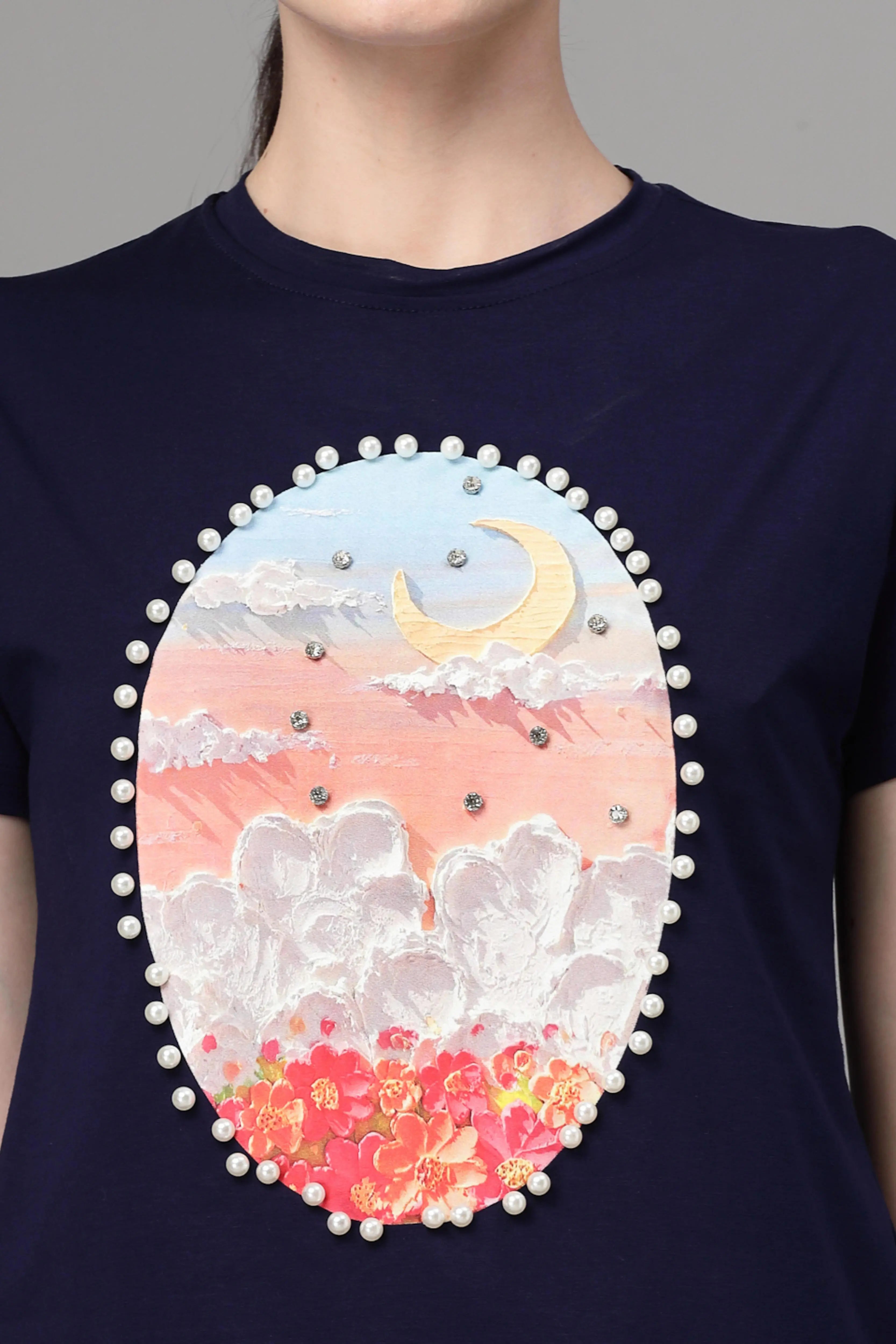 Blue Graphic Print Cotton Blend T-Shirt - Global Republic