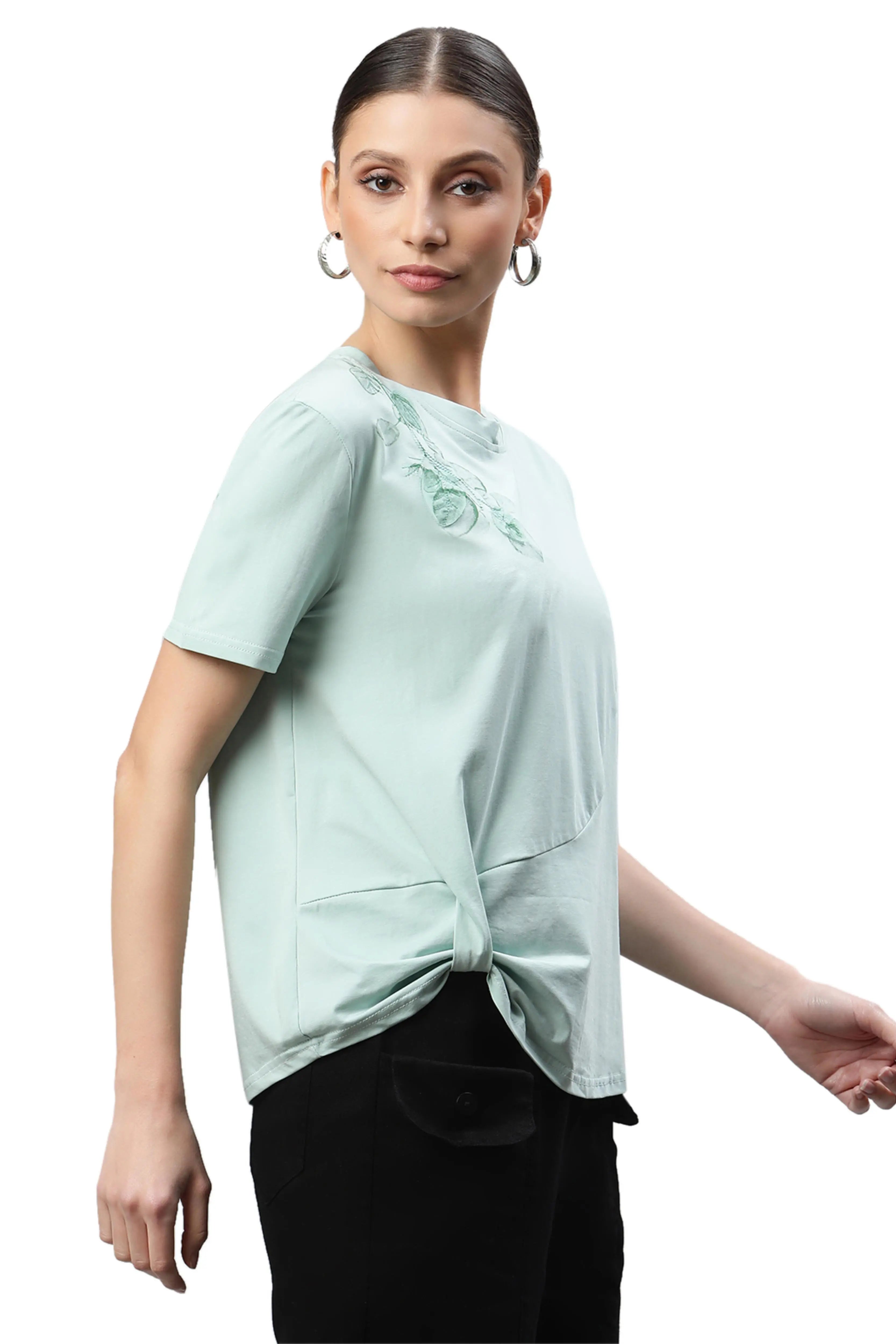 Green Cotton Regular Fit Top