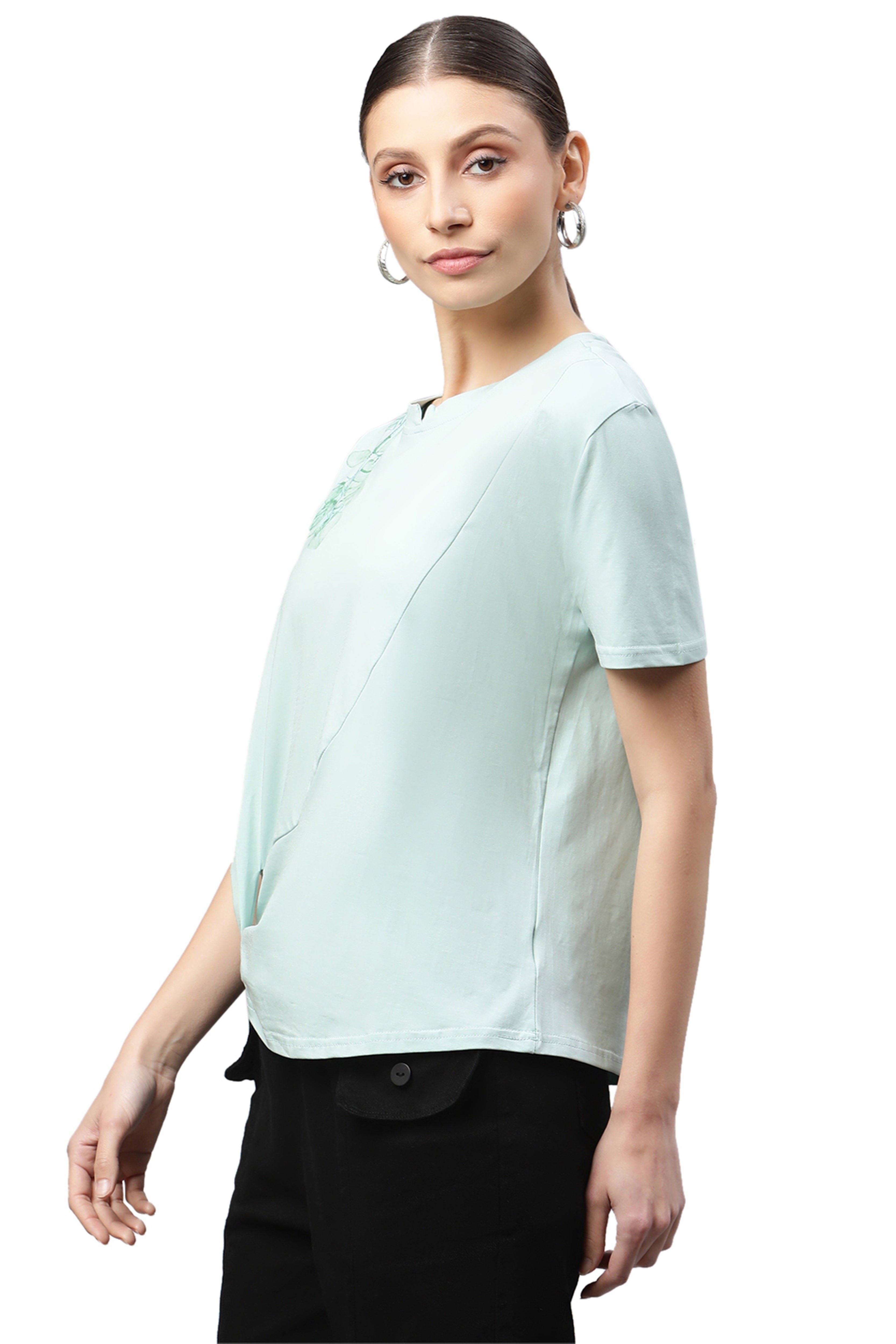 Green Cotton Regular Fit Top