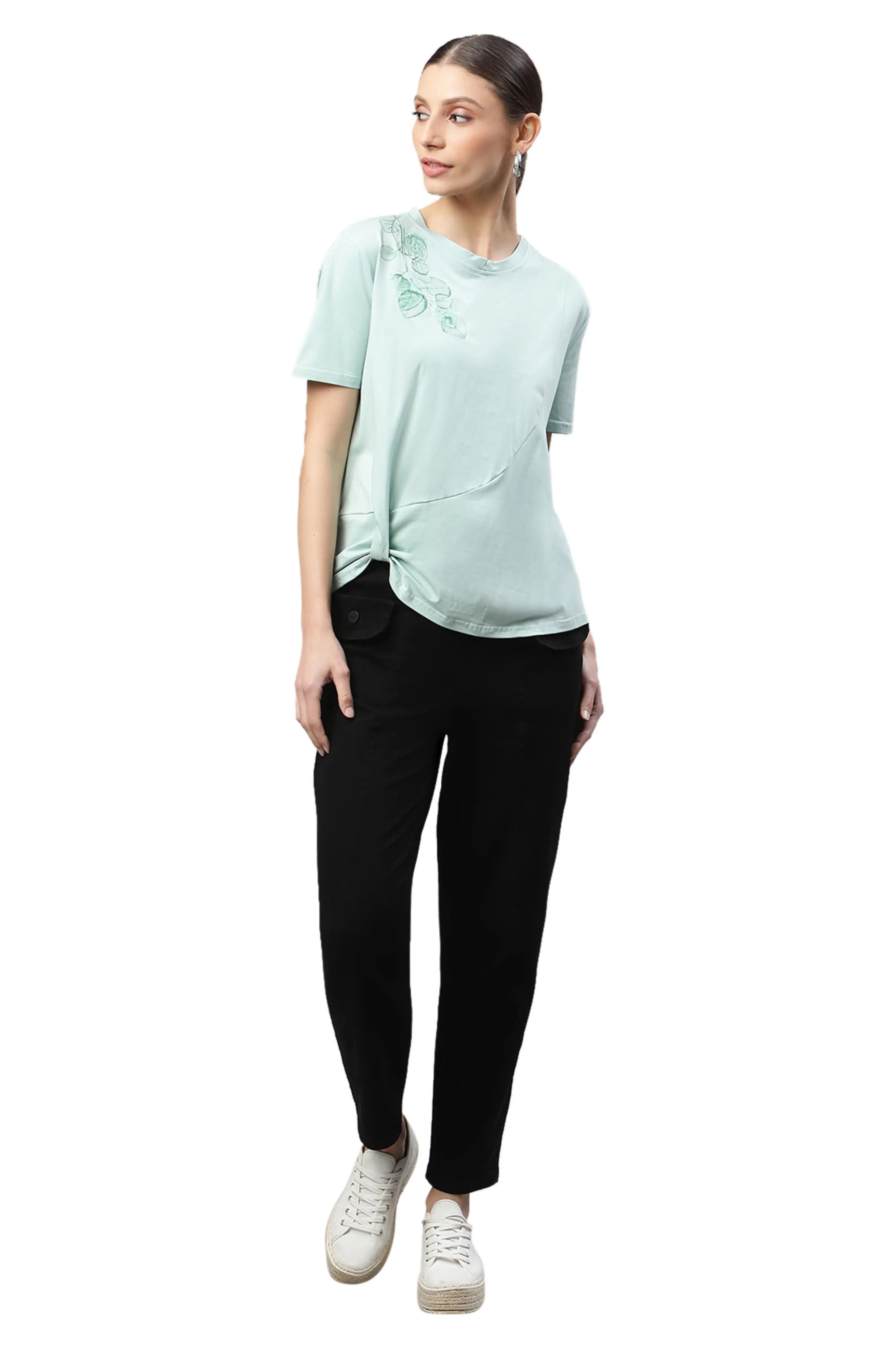 Green Cotton Regular Fit Top