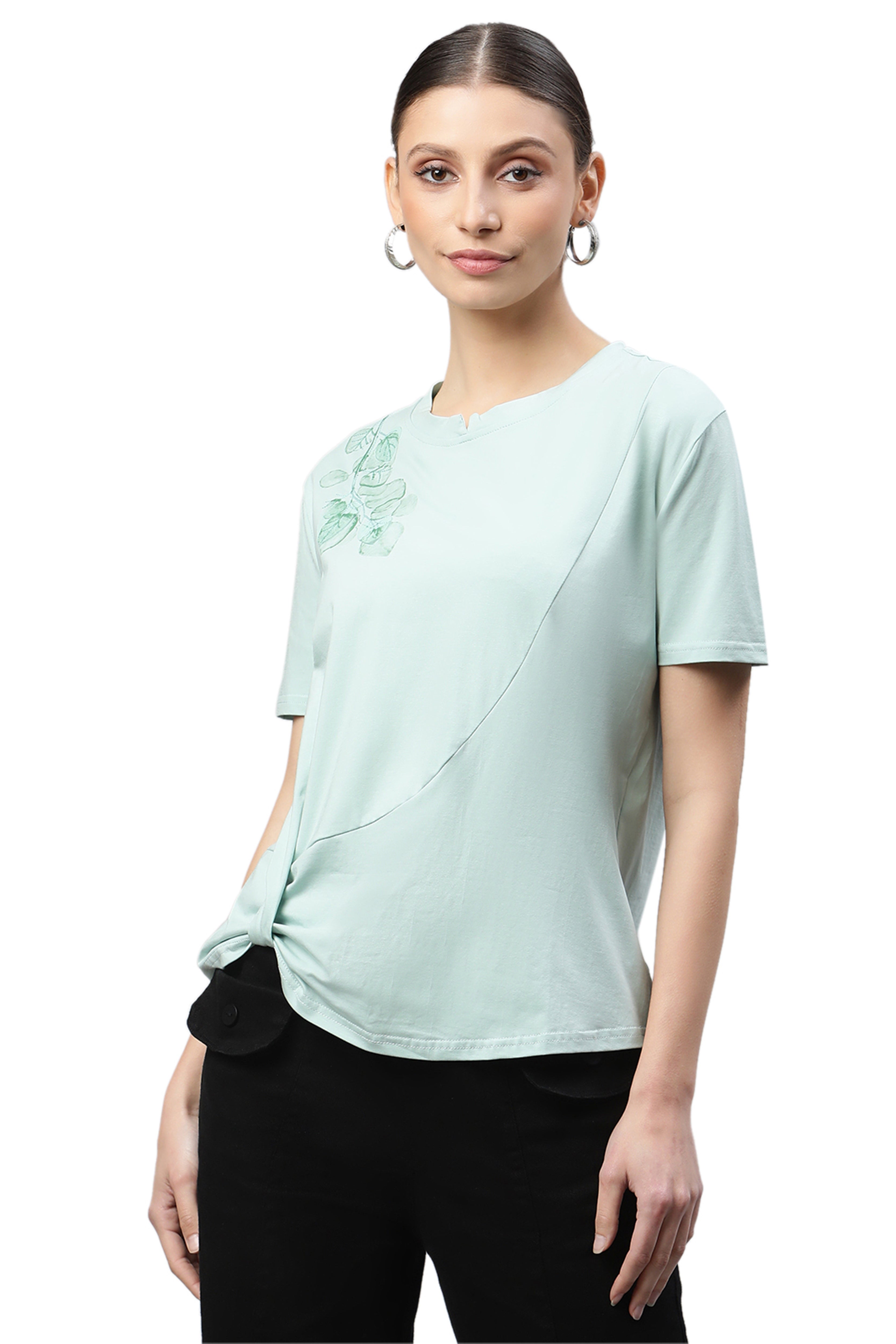 Green Cotton Regular Fit Top