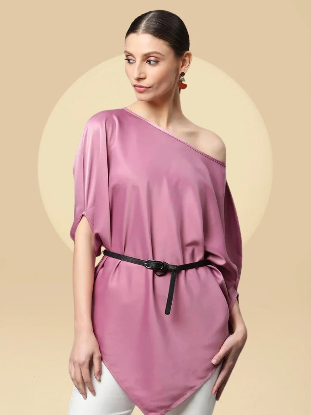 Satin Asymmetric Hem Off-Shoulder Top