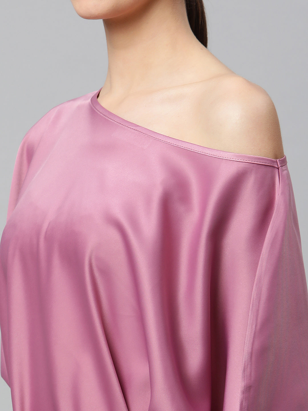 Satin Asymmetric Hem Off-Shoulder Top