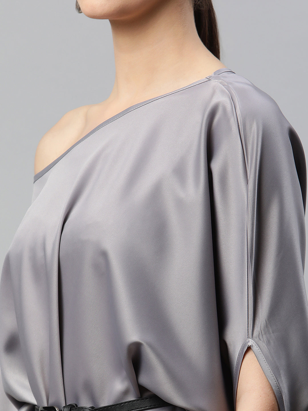 Satin Asymmetric Hem Off-Shoulder Top