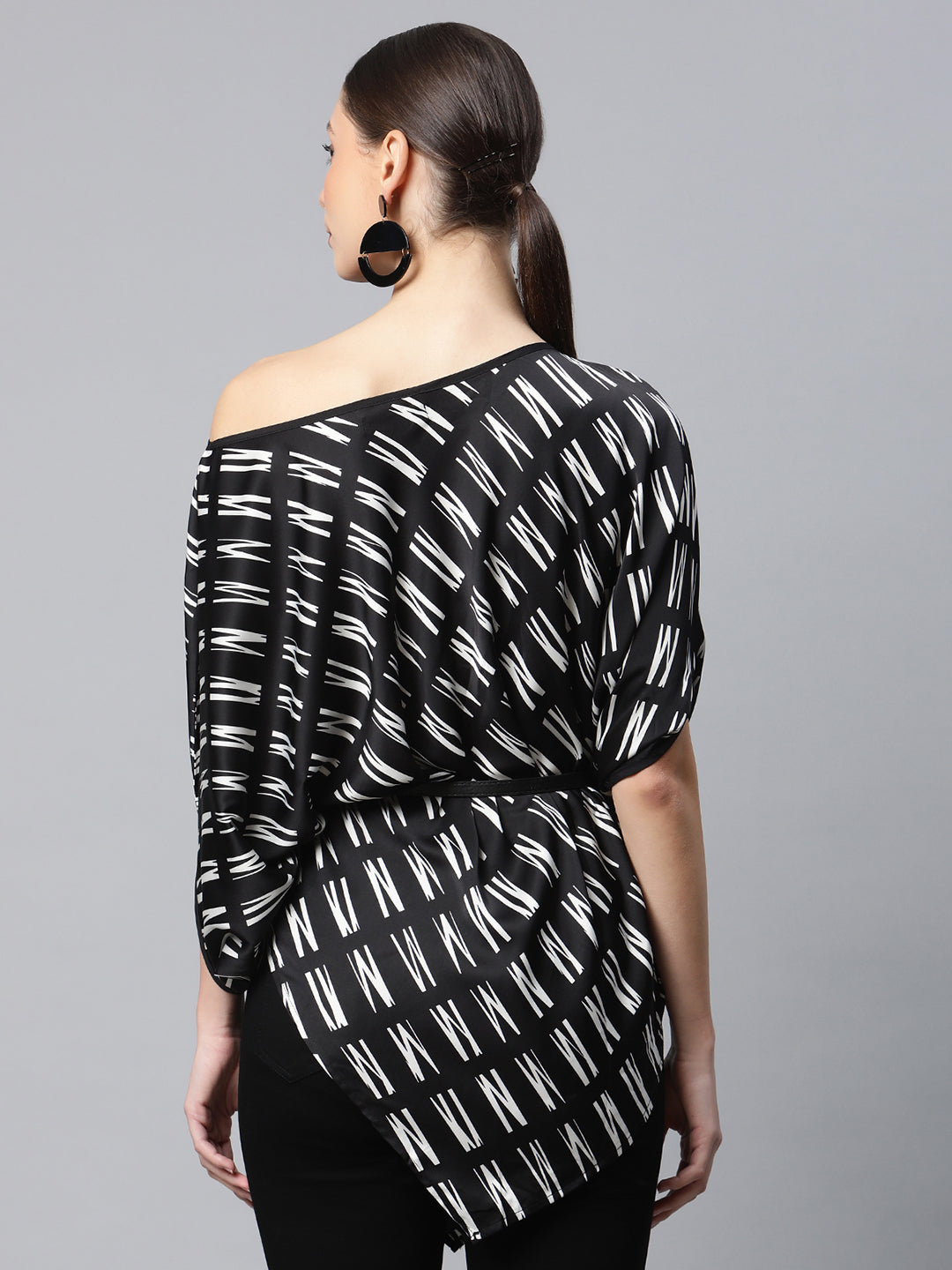 Satin Asymmetric Hem Off-Shoulder Top