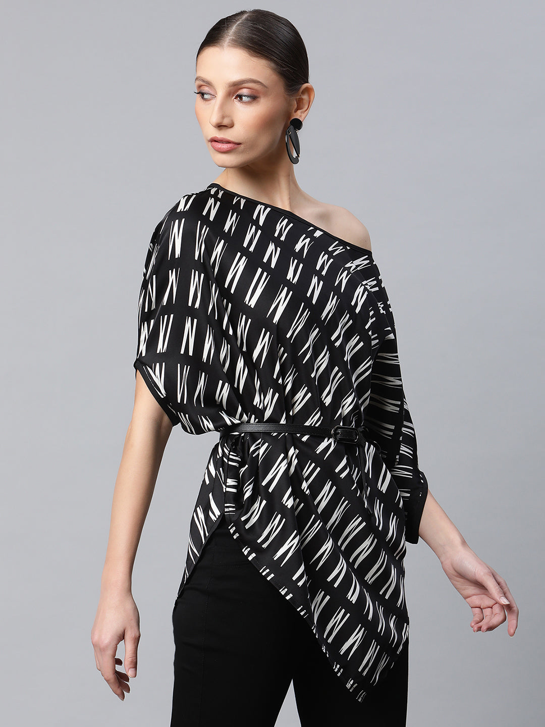 Satin Asymmetric Hem Off-Shoulder Top