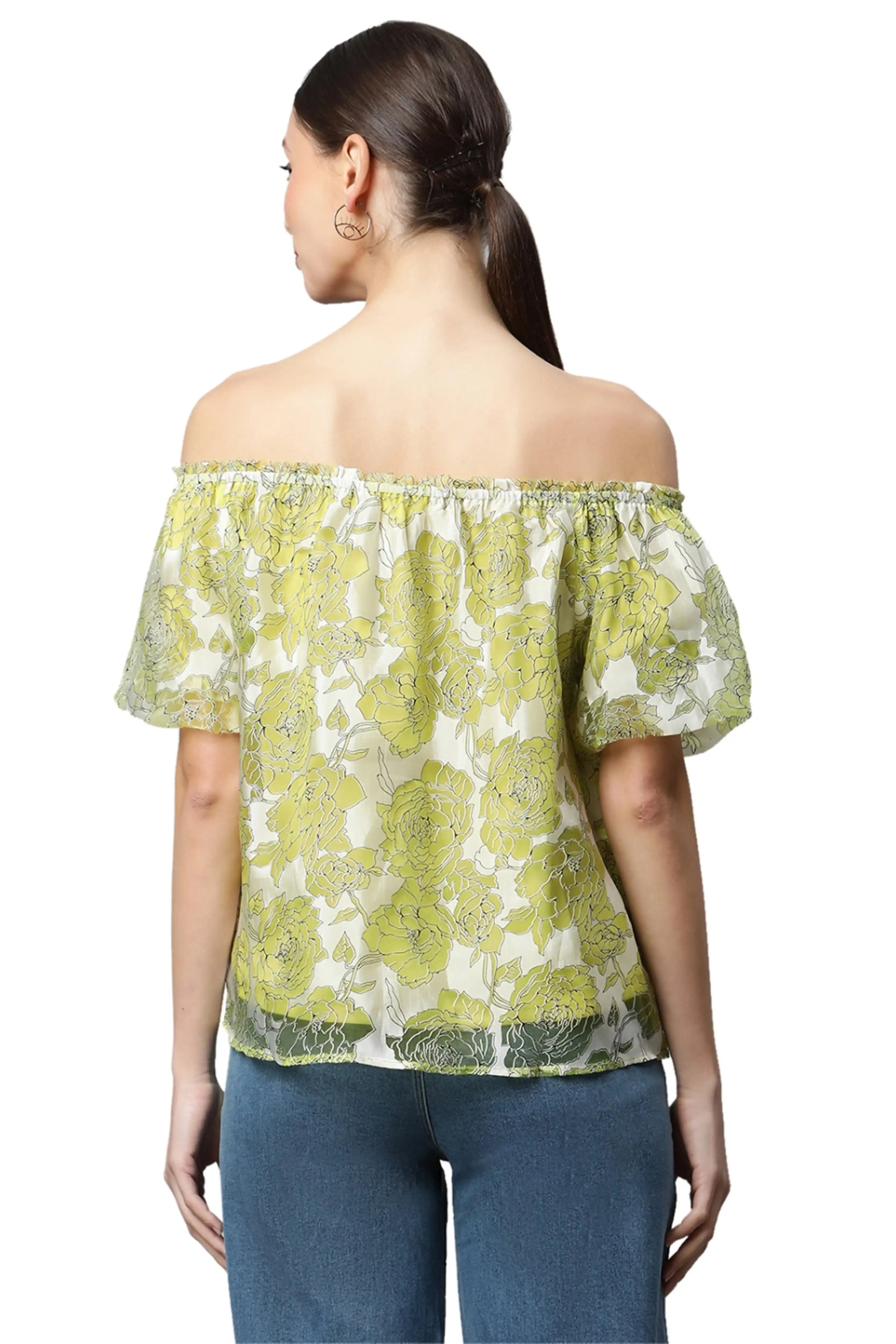 Net Floral Off-Shoulder Printed Top