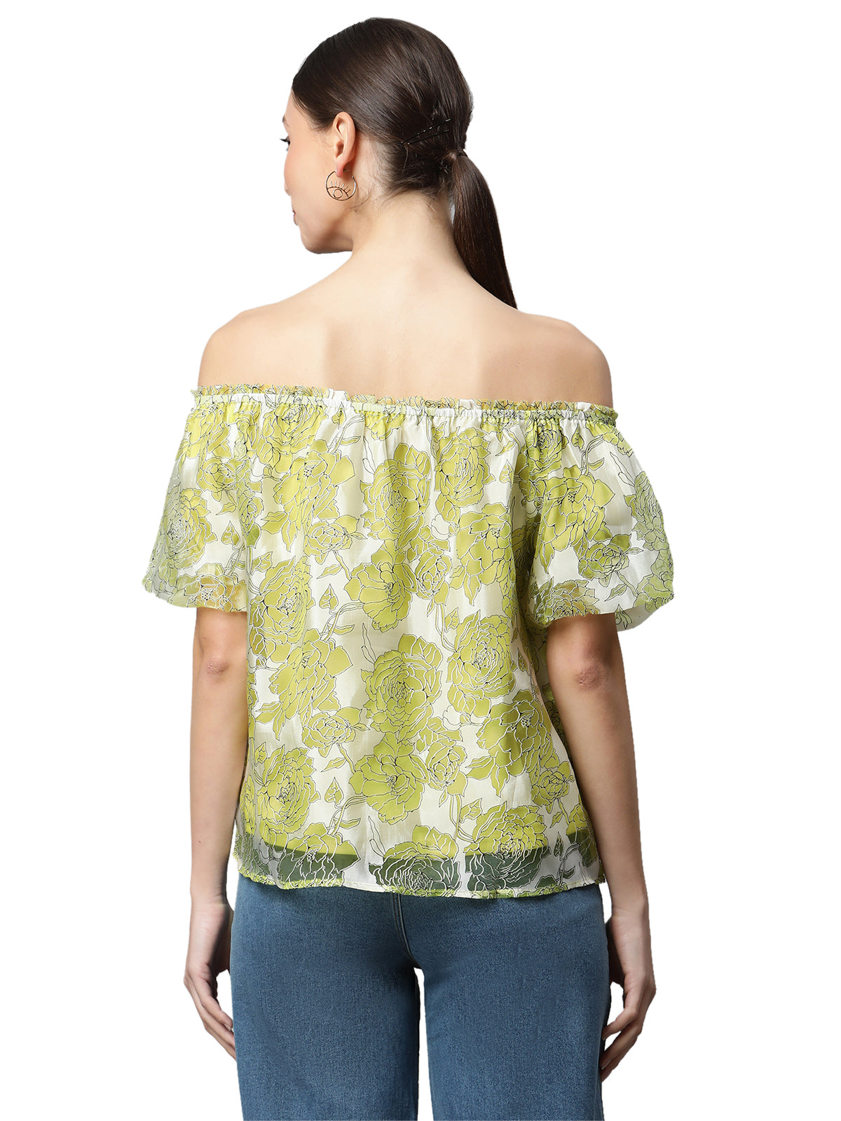 Net Floral Off-Shoulder Printed Top