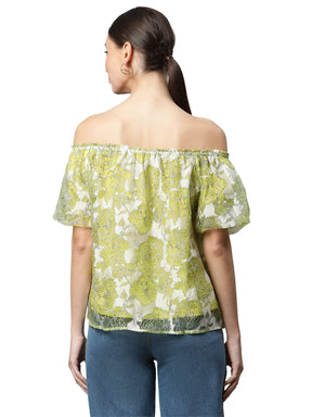 Net Floral Off-Shoulder Printed Top