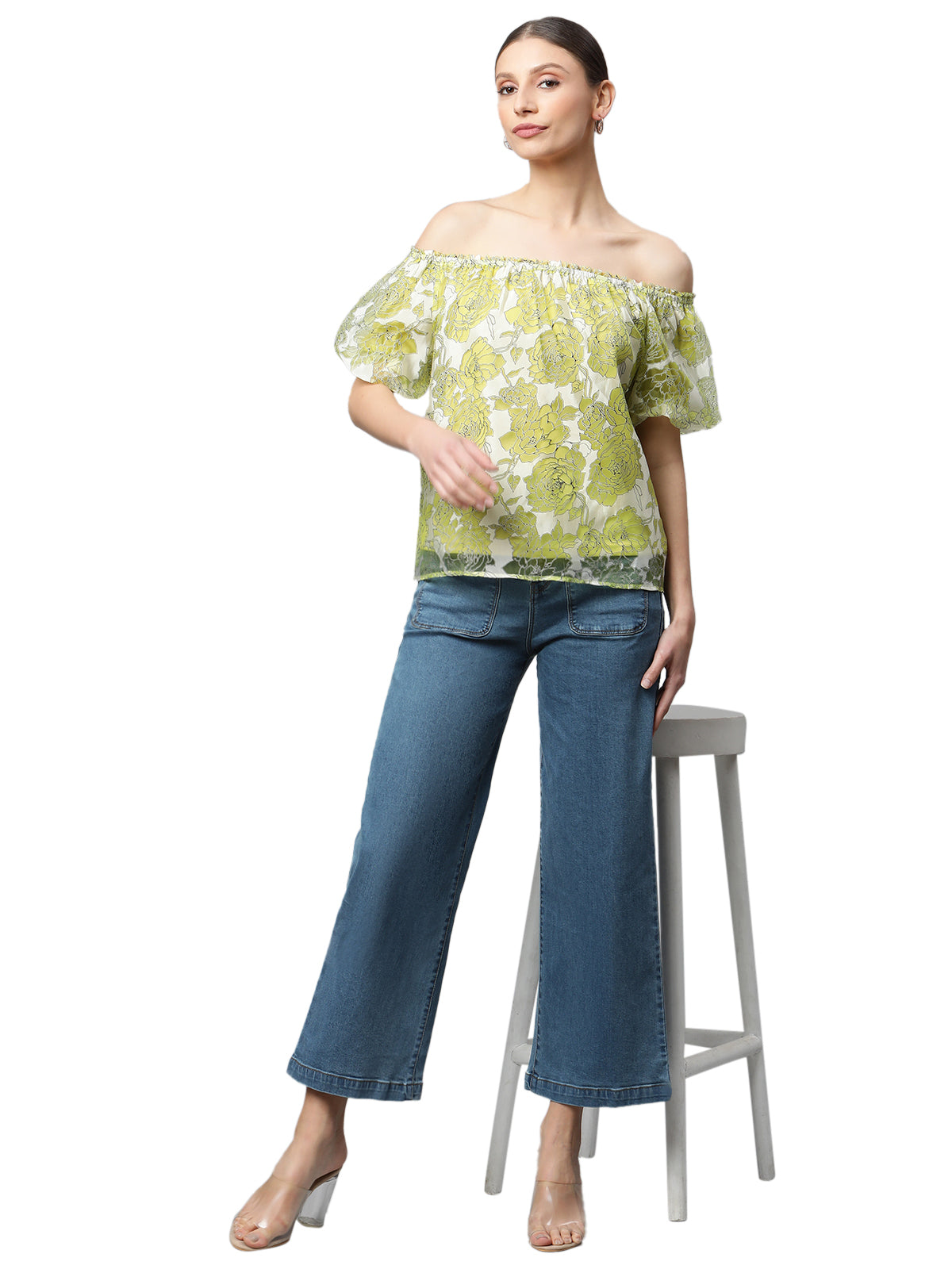 Net Floral Off-Shoulder Printed Top
