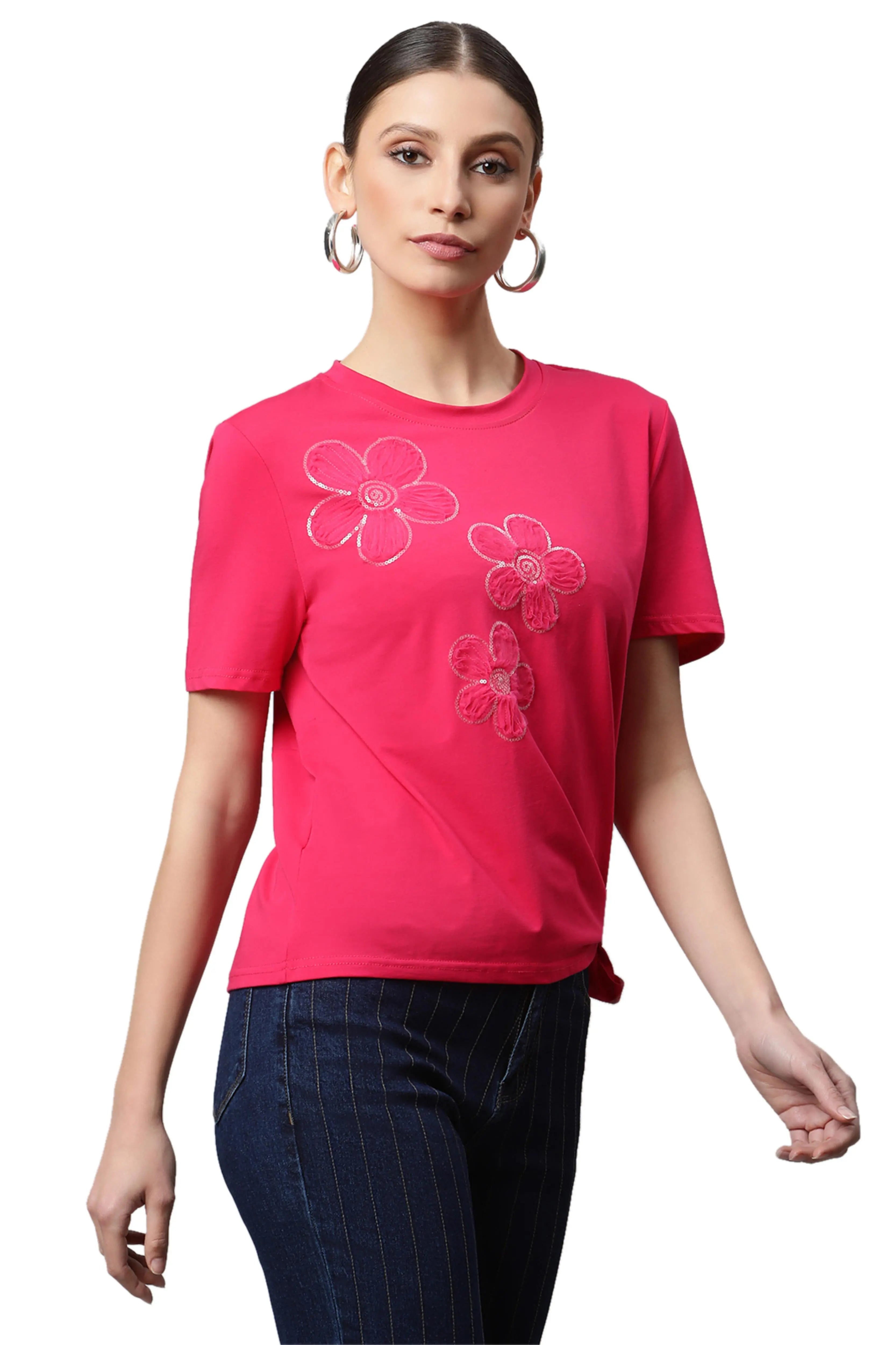 Women Regular Fit Floral Embroidery Top - Global Republic