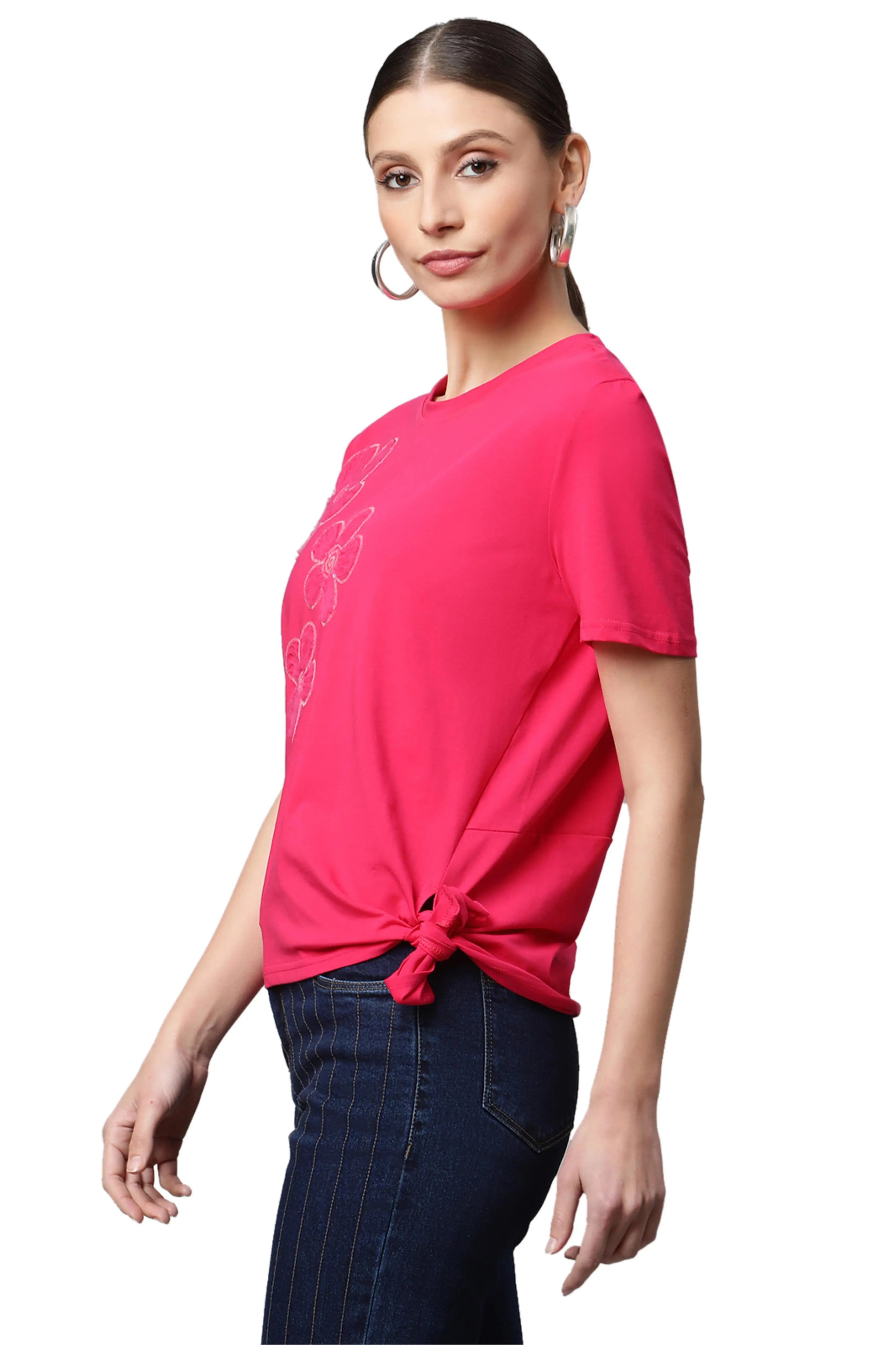 Women Regular Fit Floral Embroidery Top - Global Republic