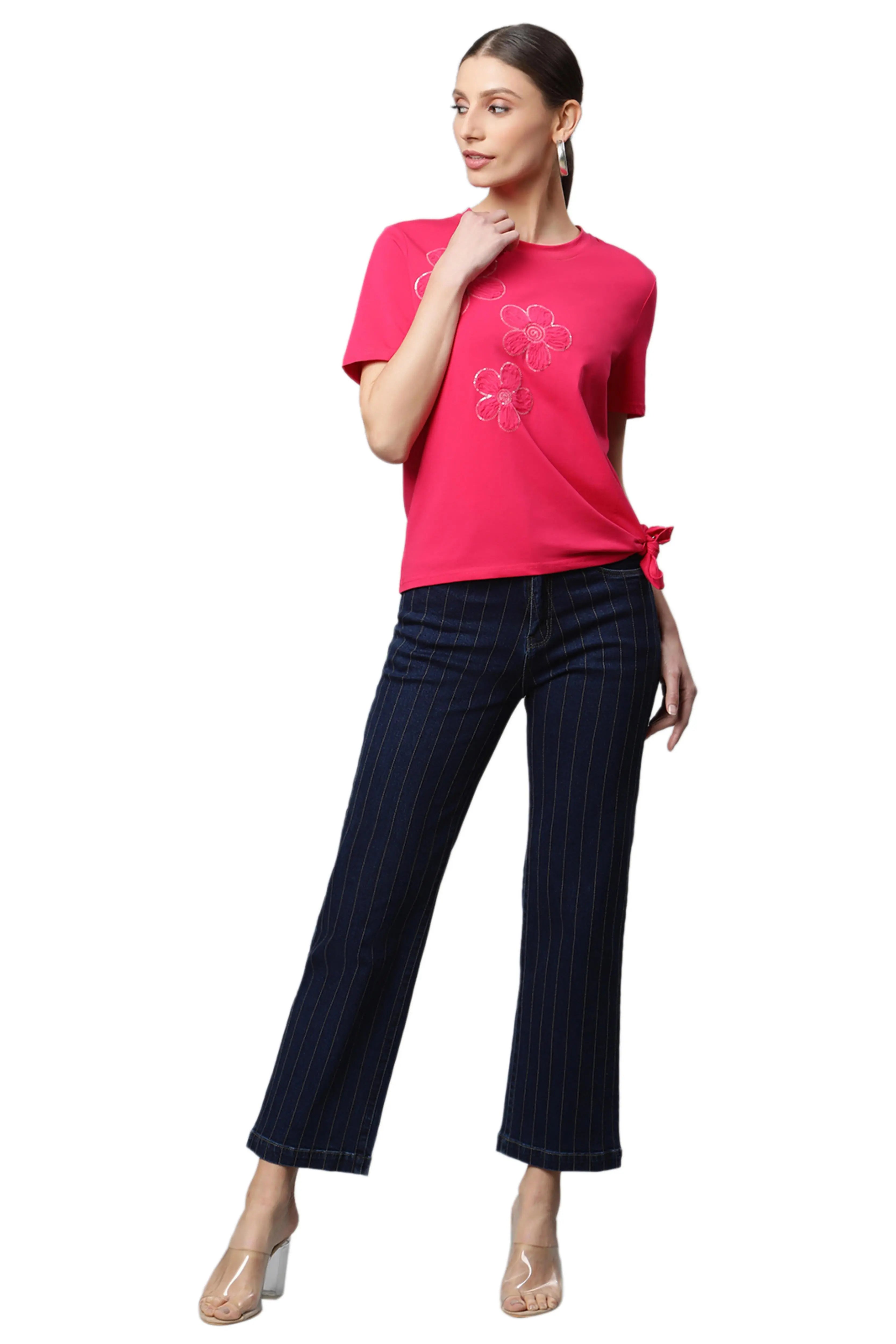 Women Regular Fit Floral Embroidery Top - Global Republic