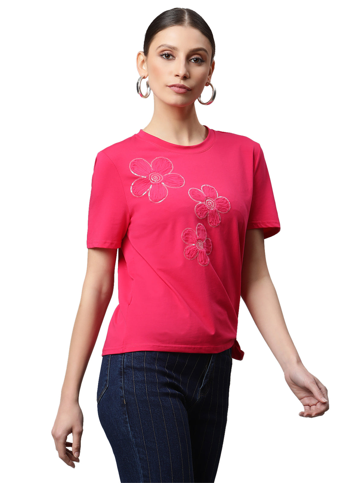 Women Regular Fit Floral Embroidery Top - Global Republic