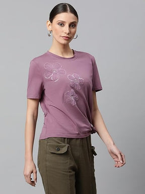 Women Regular Fit Embellished T-Shirt