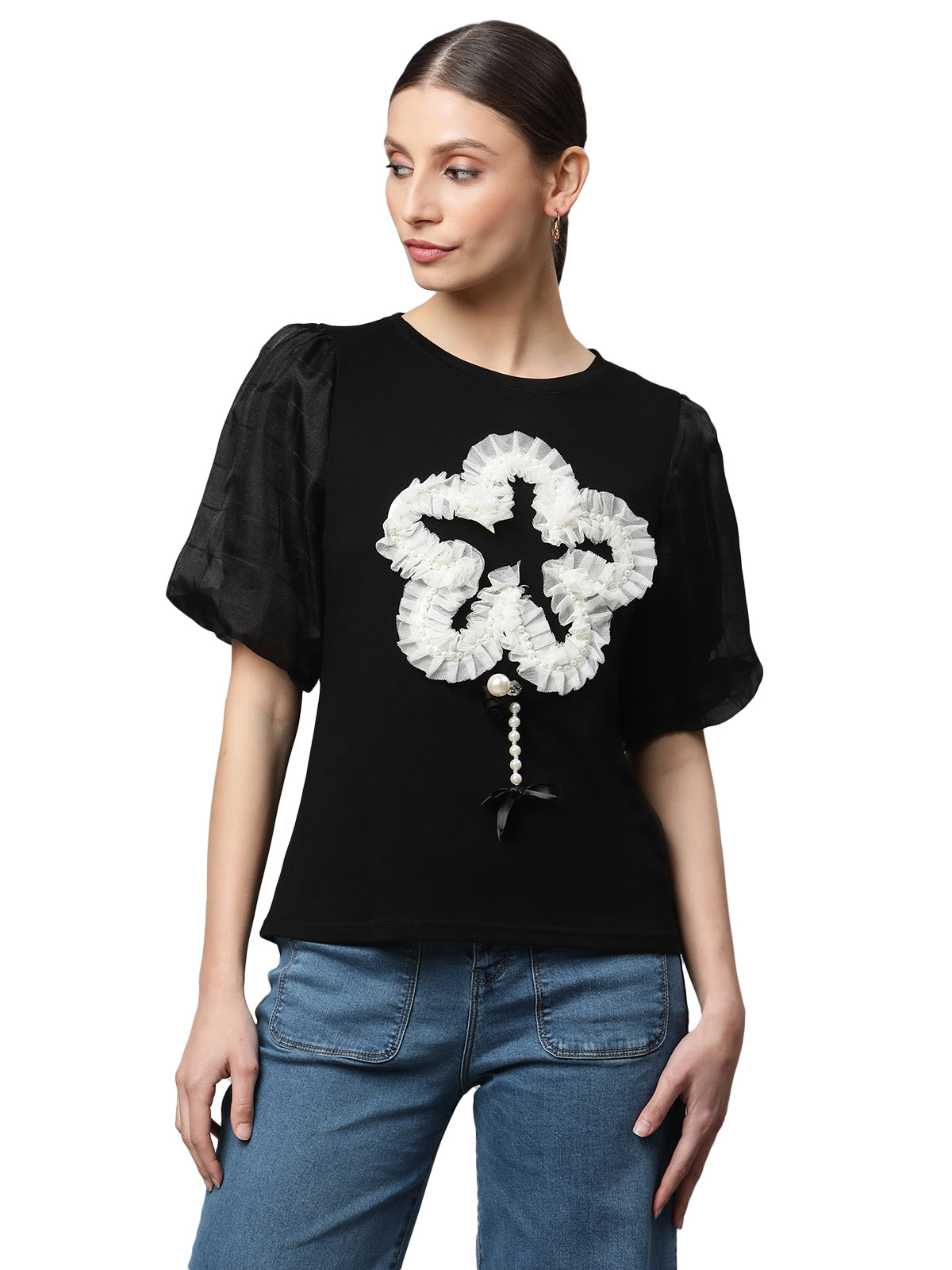 Women Regular Fit Color Hosiery Applique T-Shirt - Global Republic