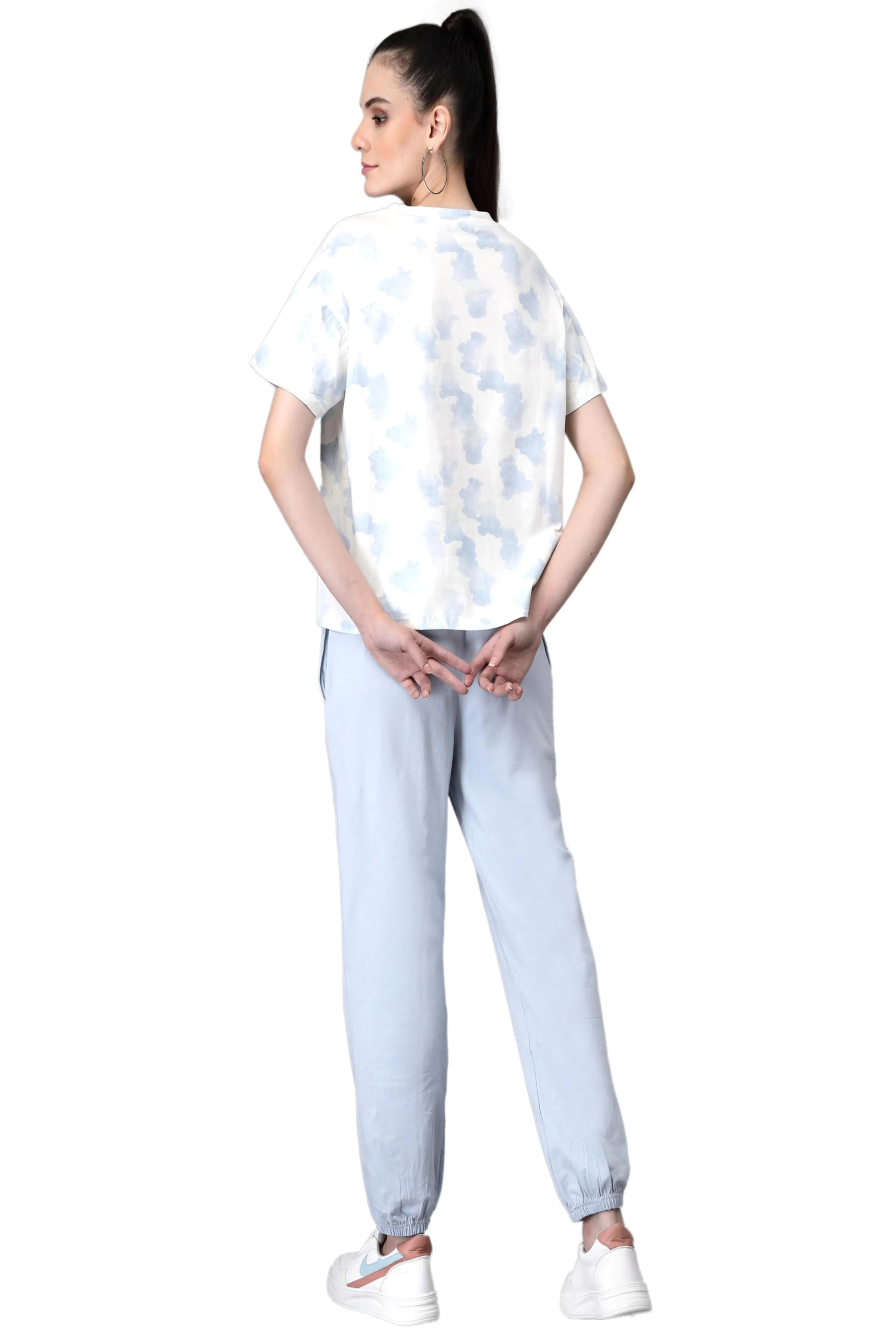 Women Grey Round Neck Loose Fit Printed Night Suit Set - Global Republic