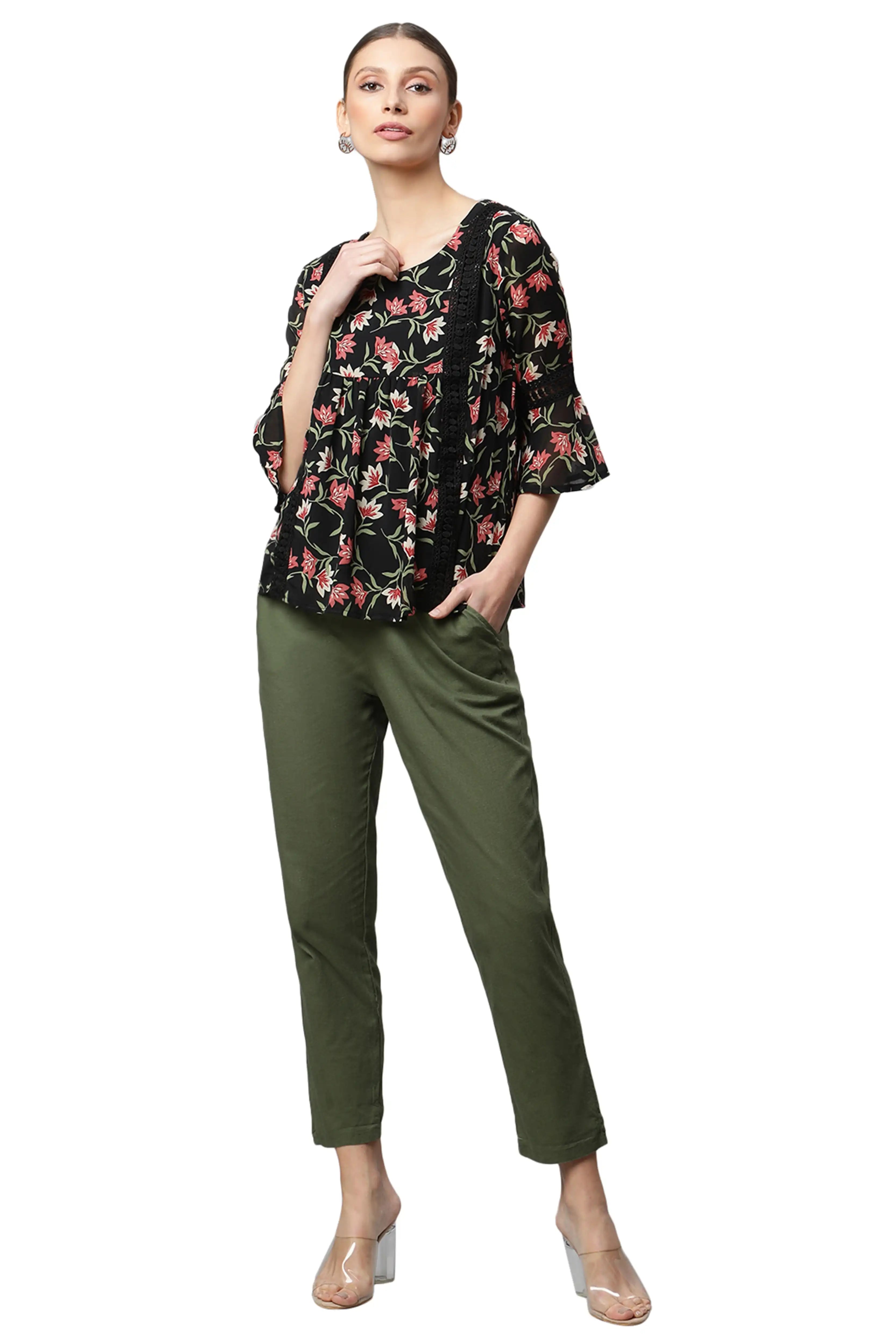 Black Floral Georgette Top