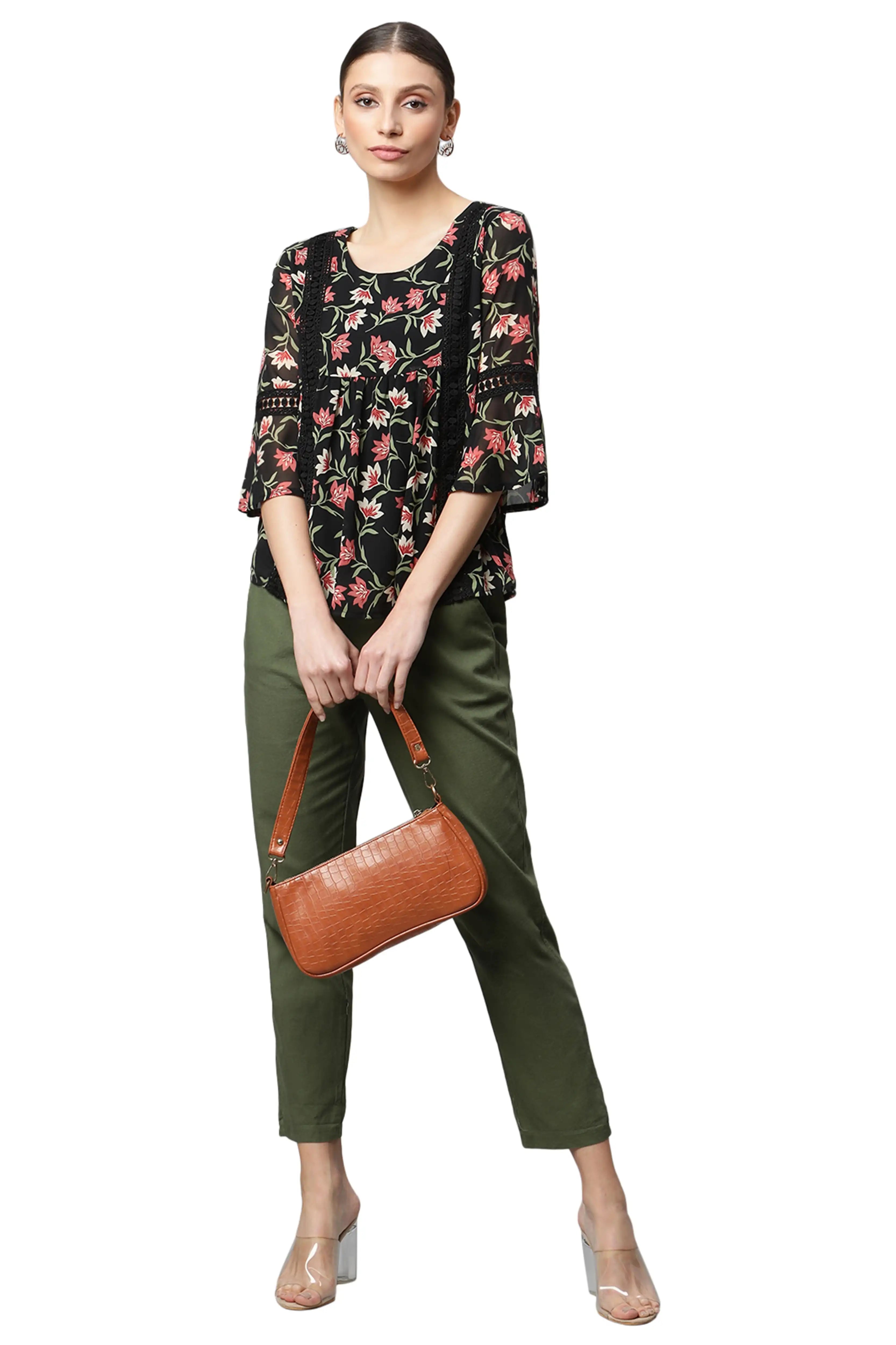 Black Floral Georgette Top