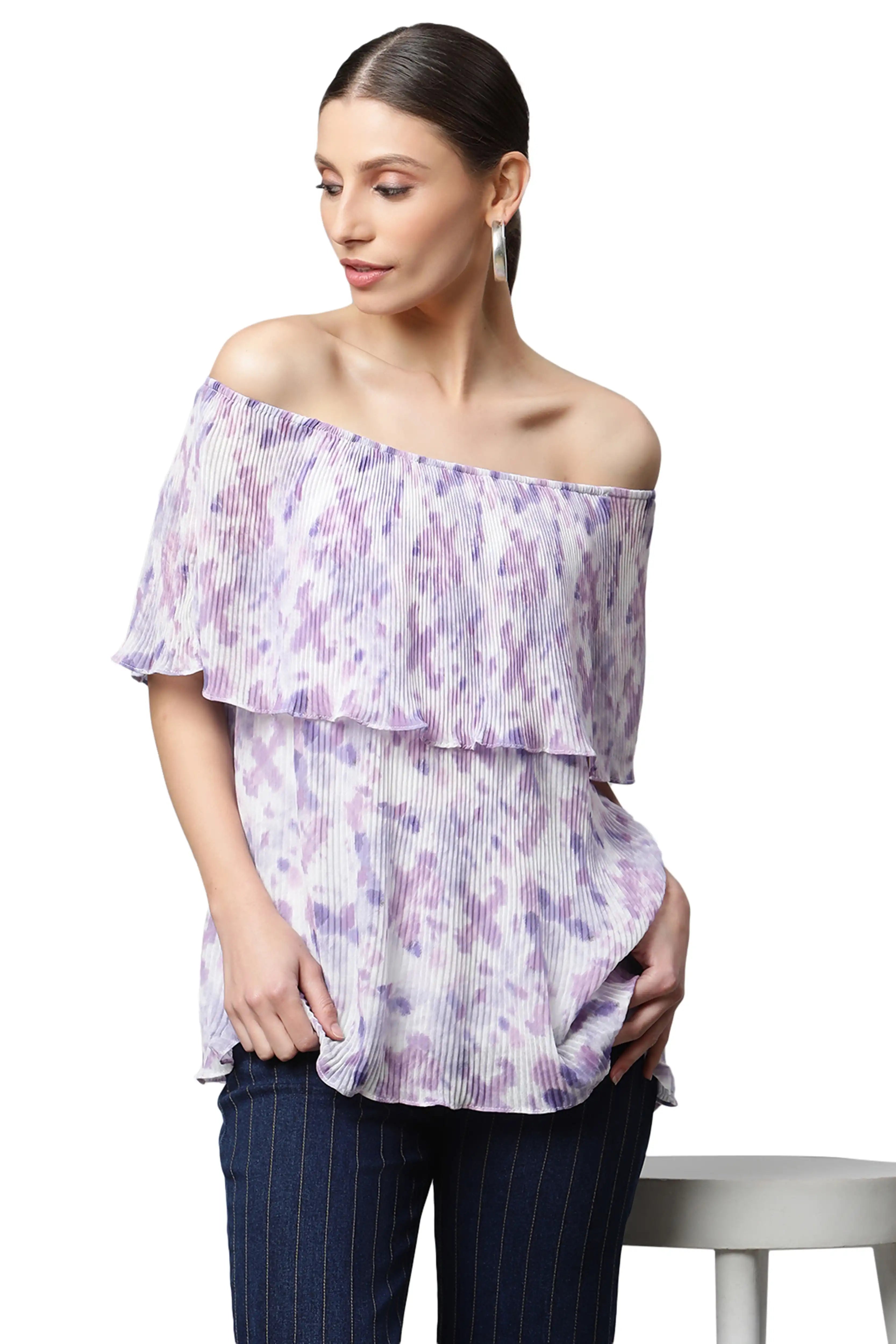Printed A-Line Off Shoulder Top