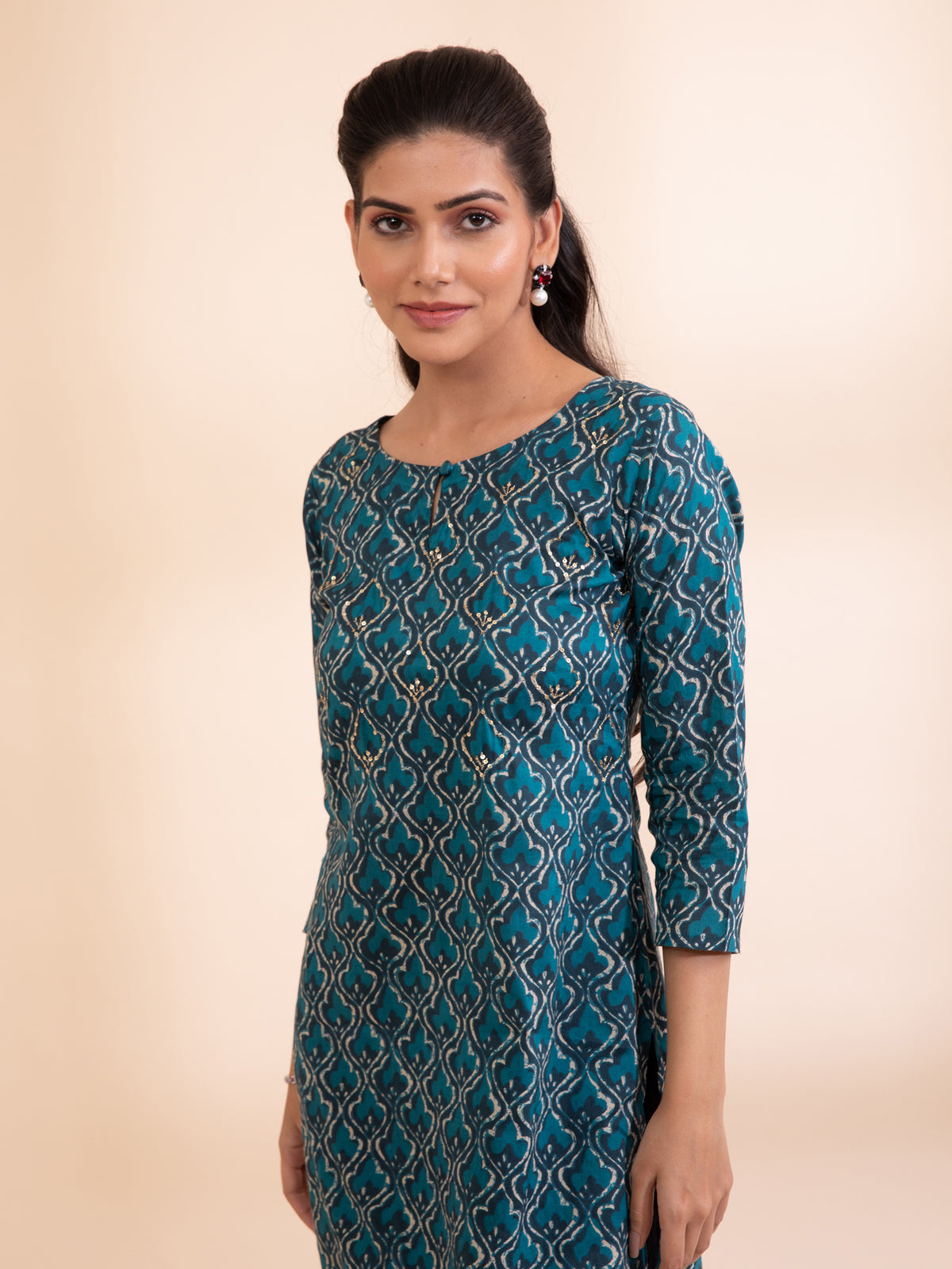 Women Blue Round Neck Printed Kurta