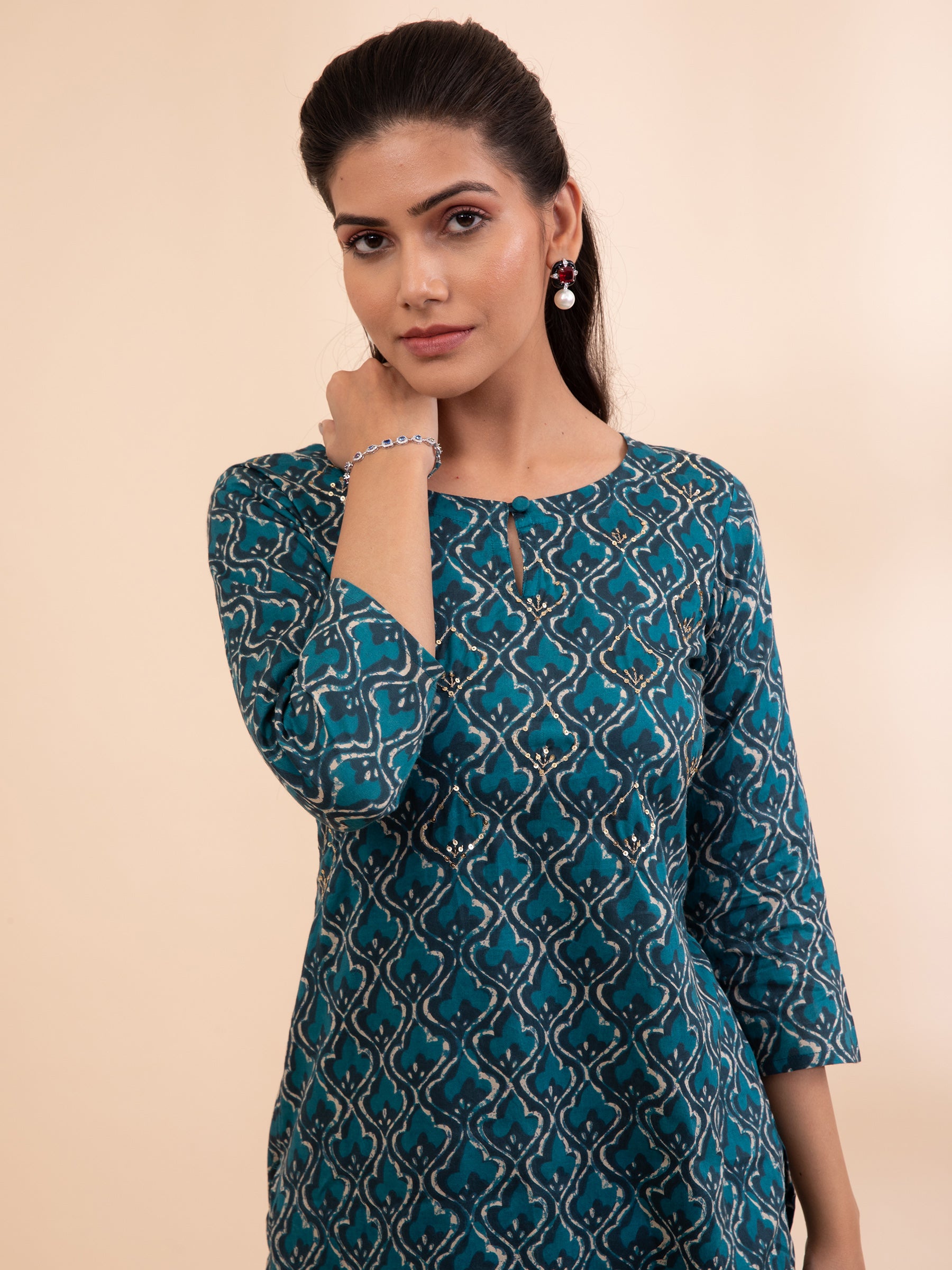 Blue Printed Modal Kurta - Global Republic