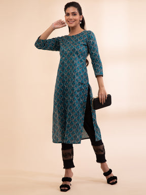 Blue Printed Modal Kurta - Global Republic