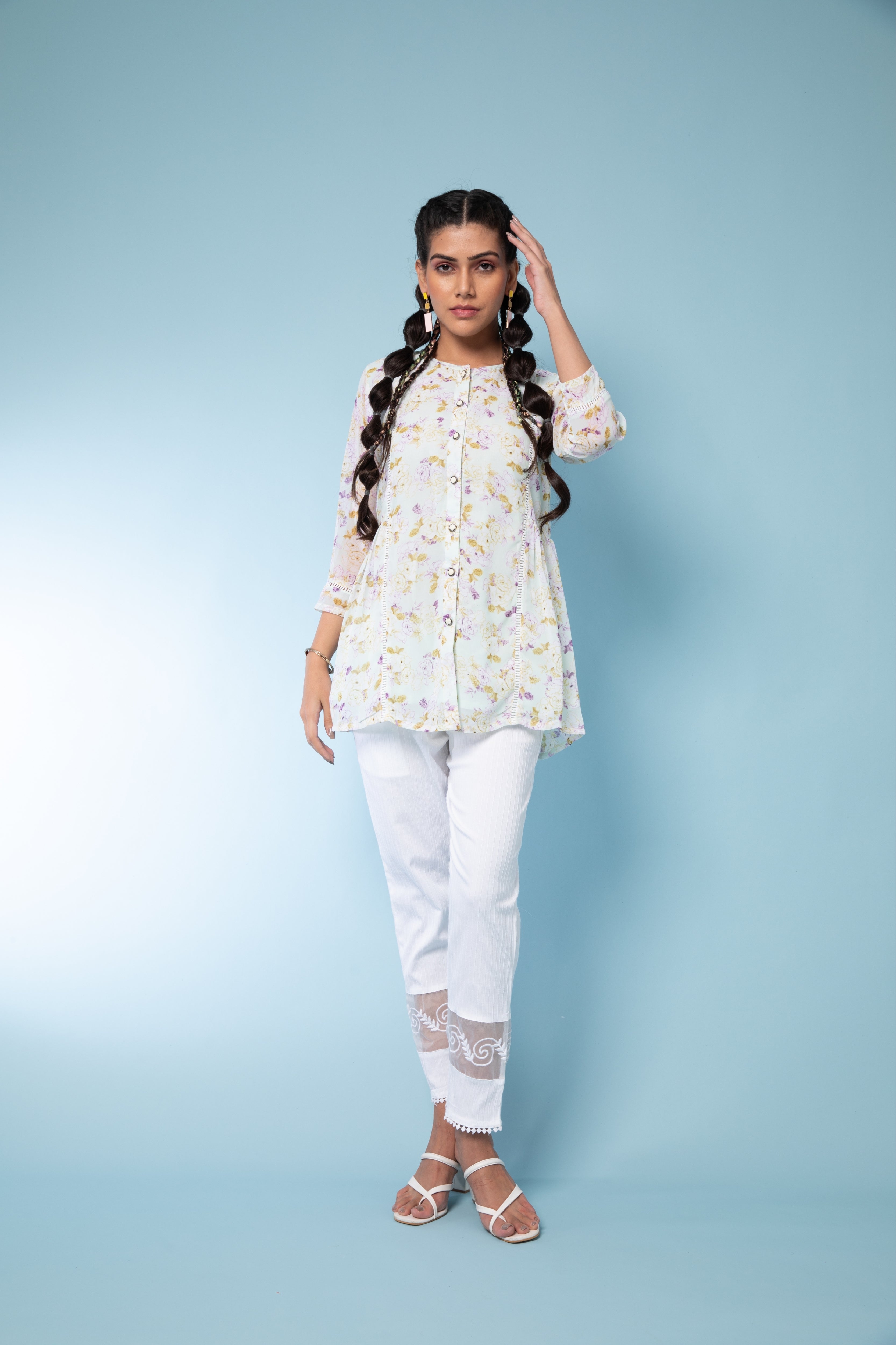Light Green Printed Georgette Tunic