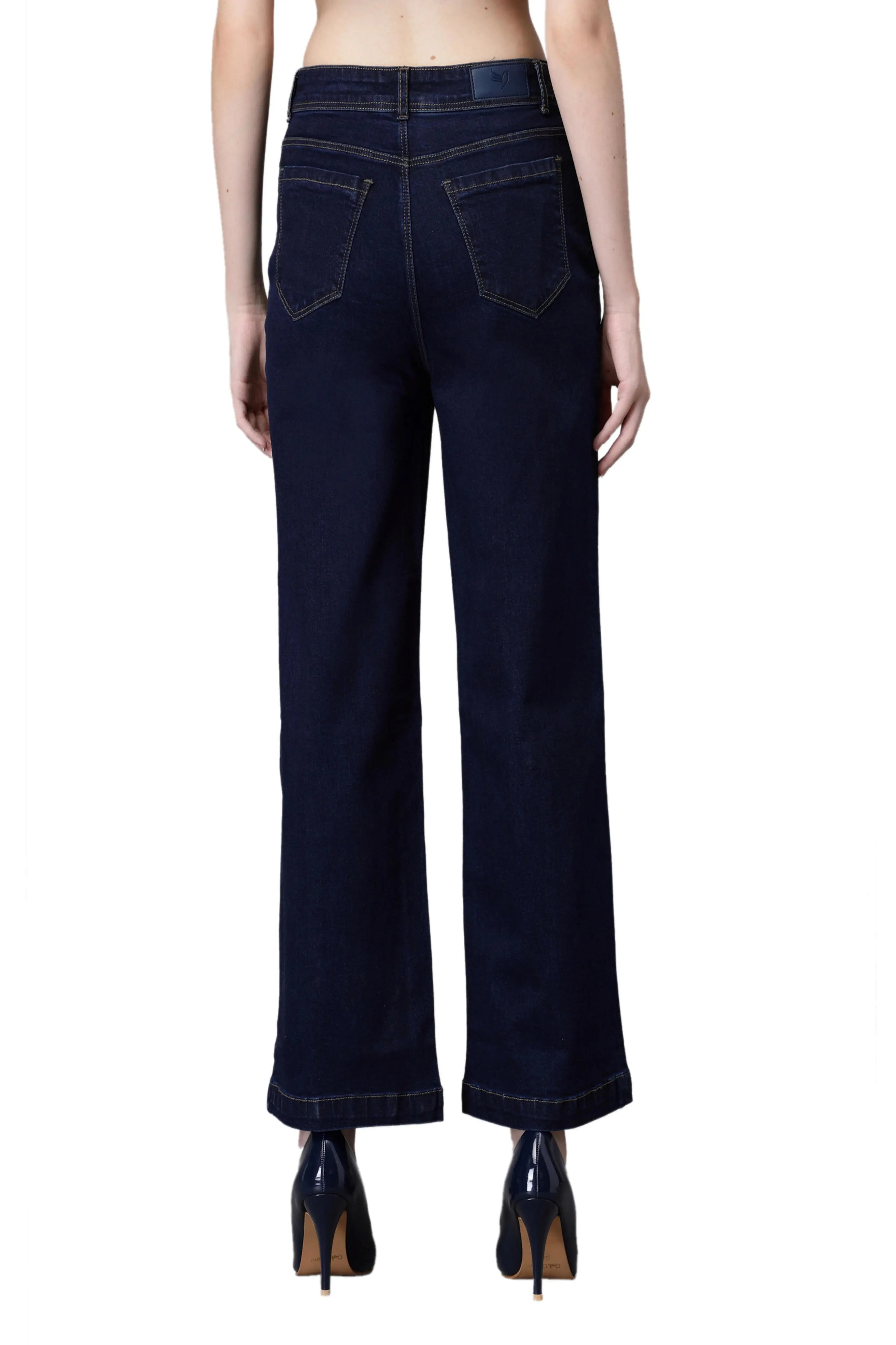 Women Regular Fit Bootcut Style Blue Cotton Blend Stretchable Jeans - Global Republic