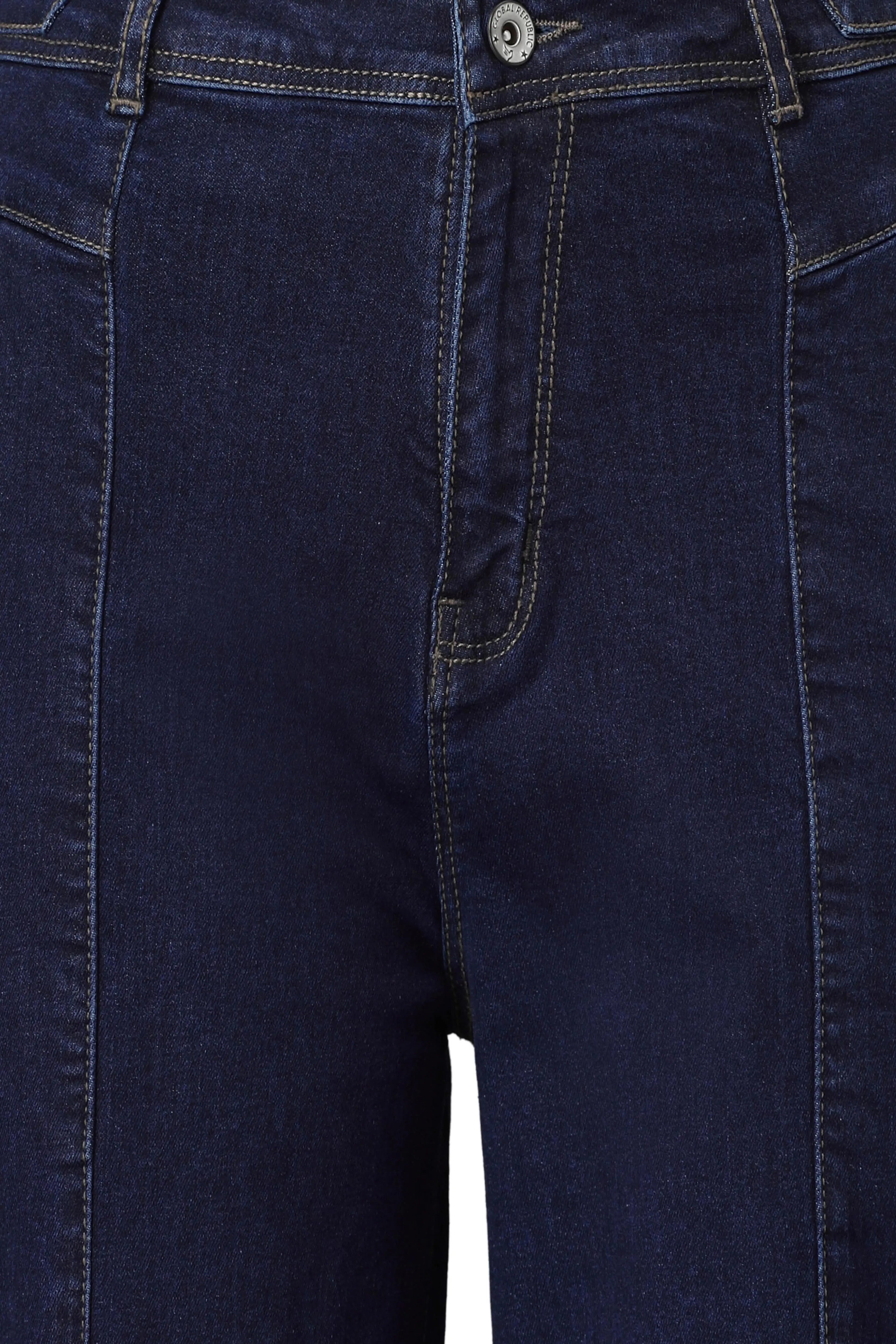 Women Regular Fit Bootcut Style Blue Cotton Blend Stretchable Jeans - Global Republic