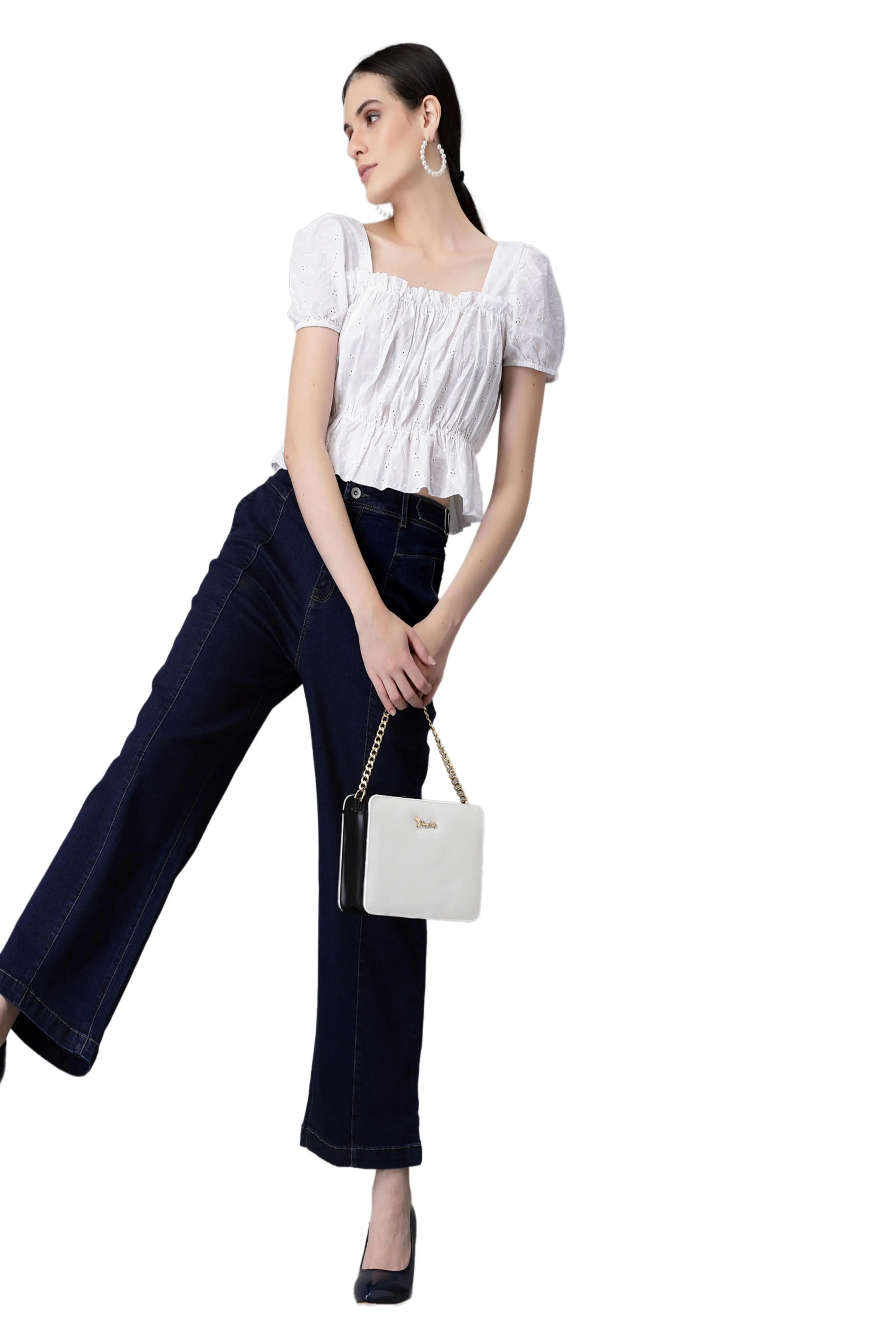 Women Regular Fit Bootcut Style Blue Cotton Blend Stretchable Jeans - Global Republic