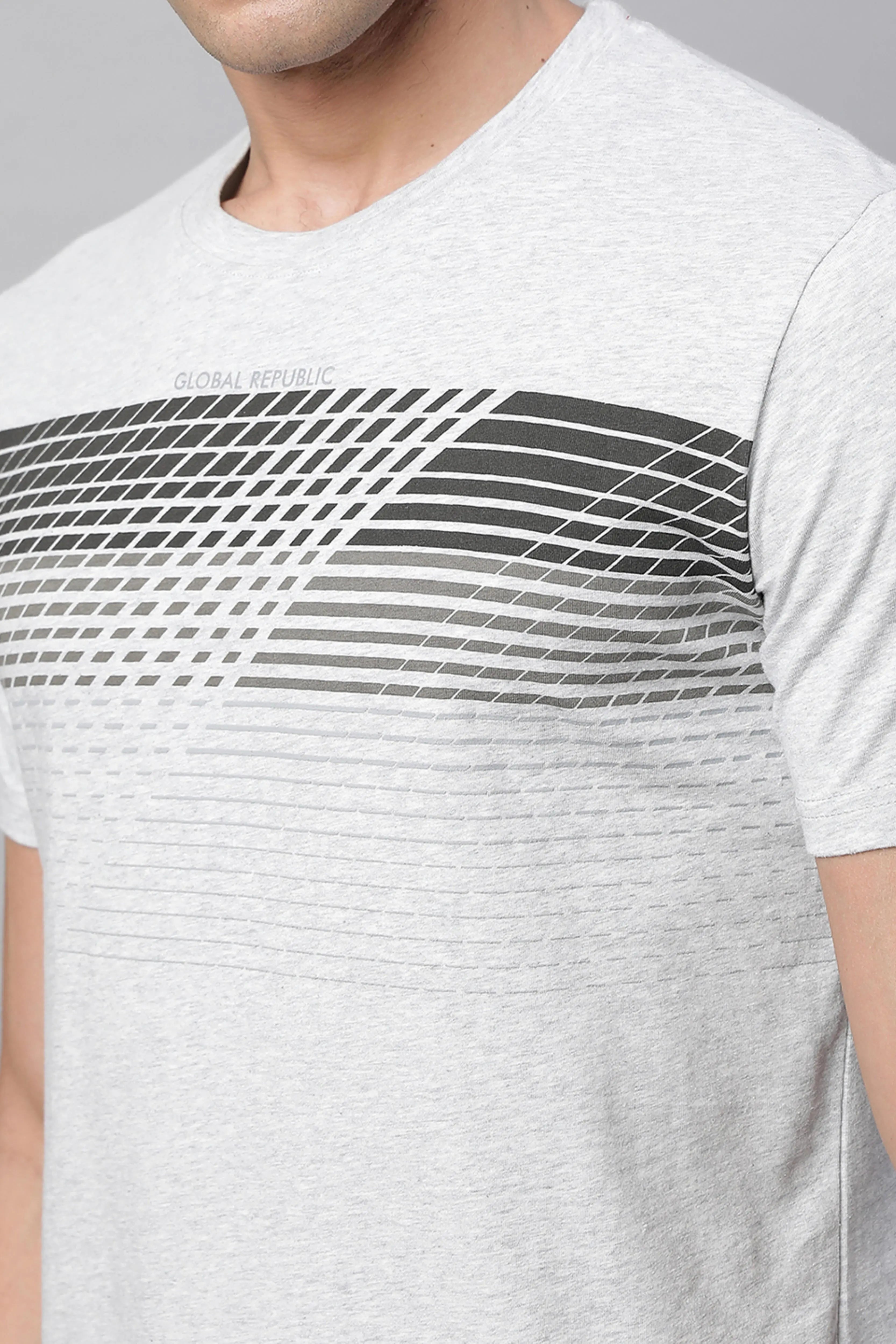 Grey Round Neck Printed T-Shirt - Global Republic