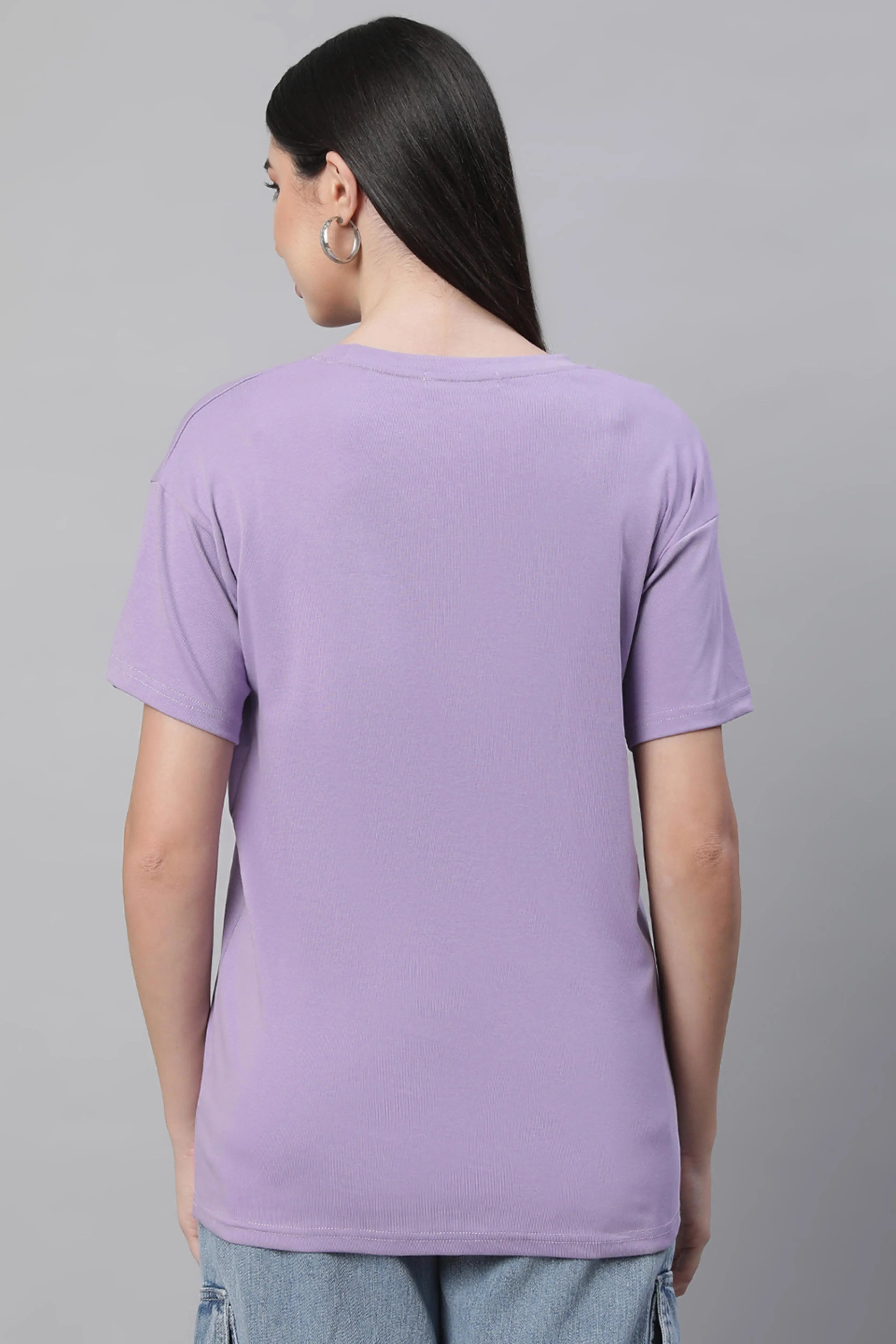 women lavender round neck printed top