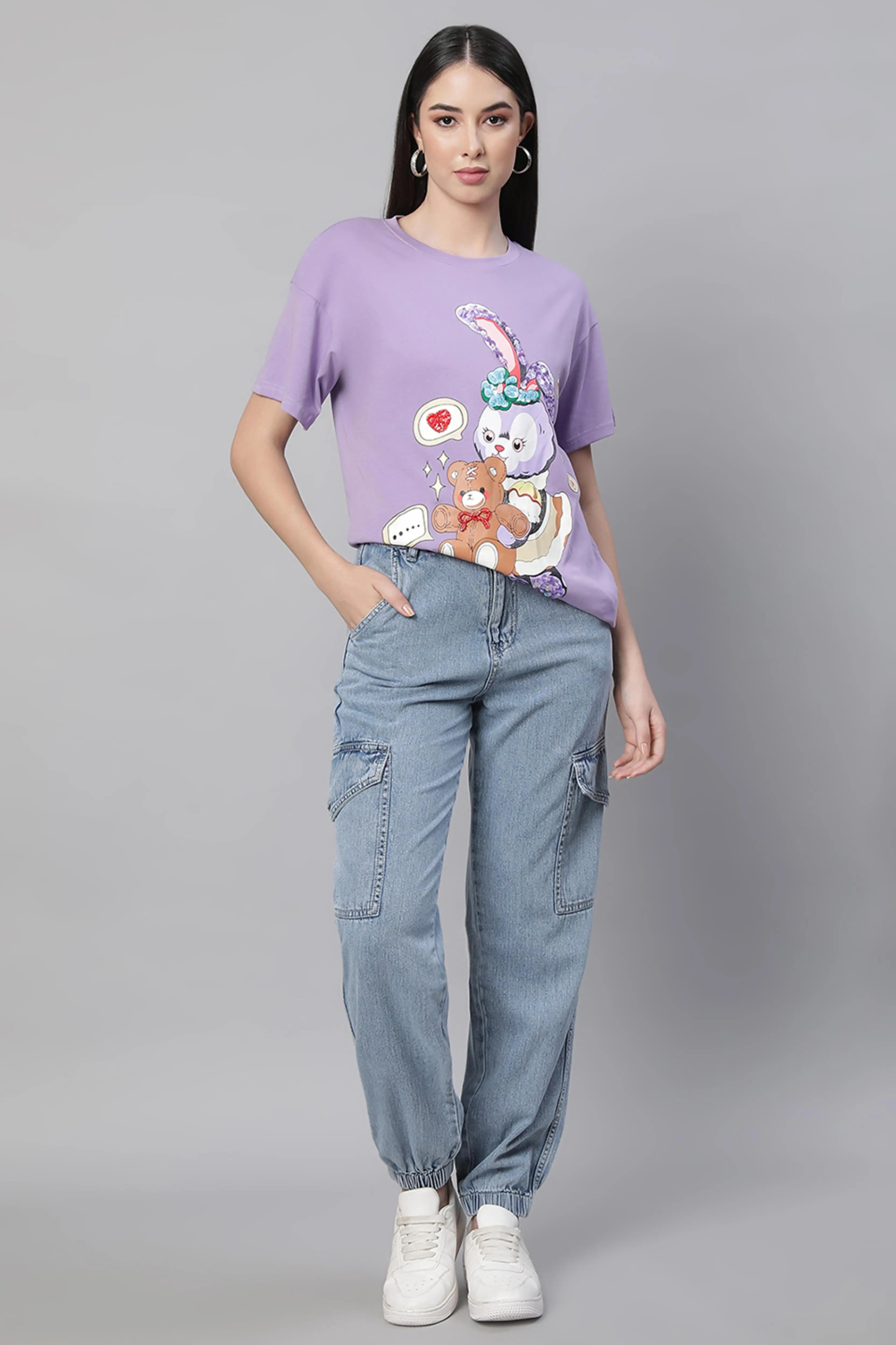 Purple Round Neck Printed Top - Global Republic