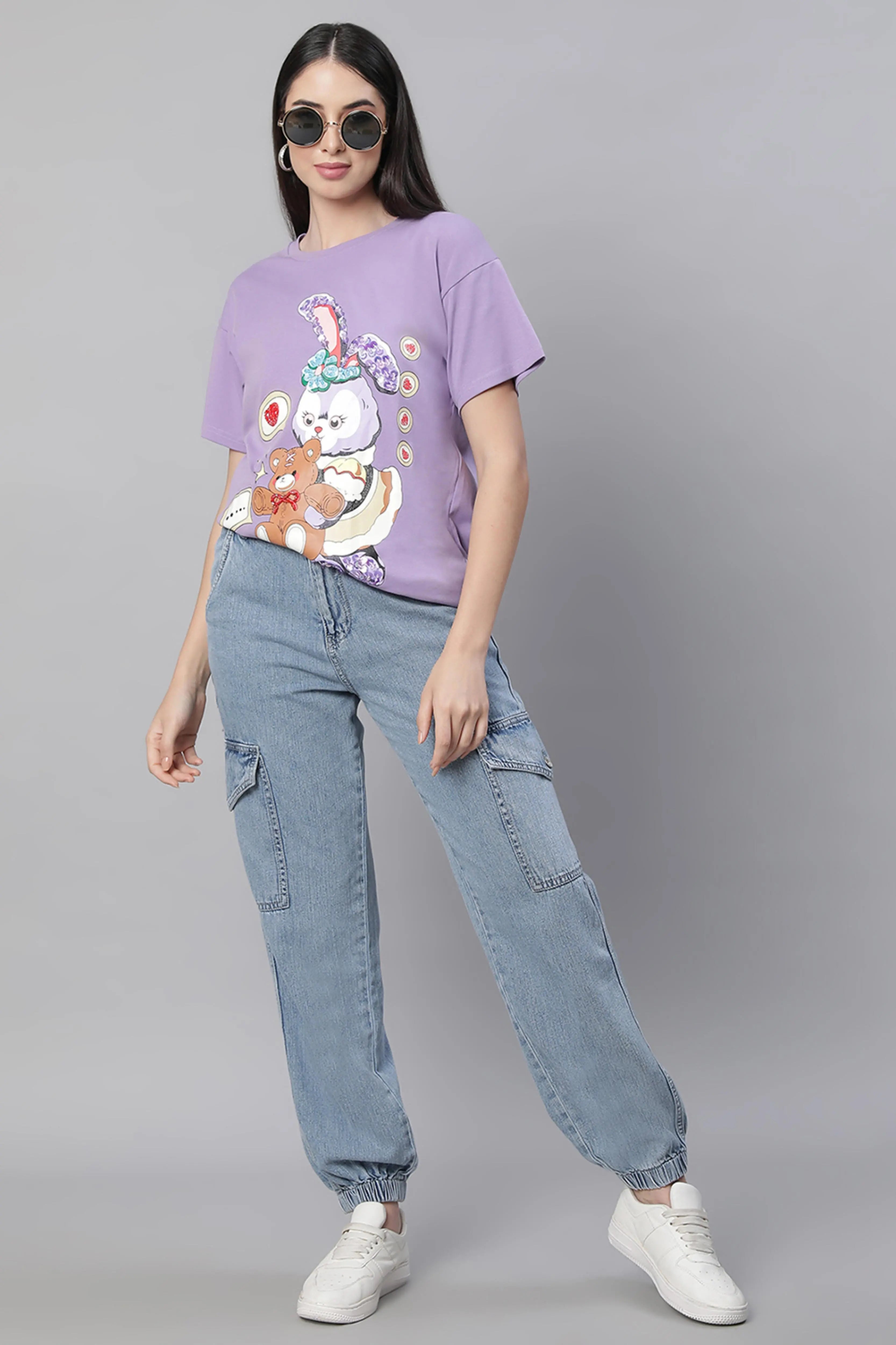 Purple Round Neck Printed Top - Global Republic