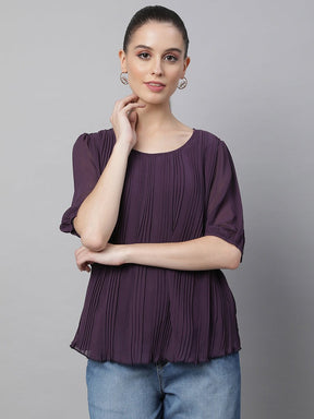 Women Oval Neck Flared Fit Blouson Top
