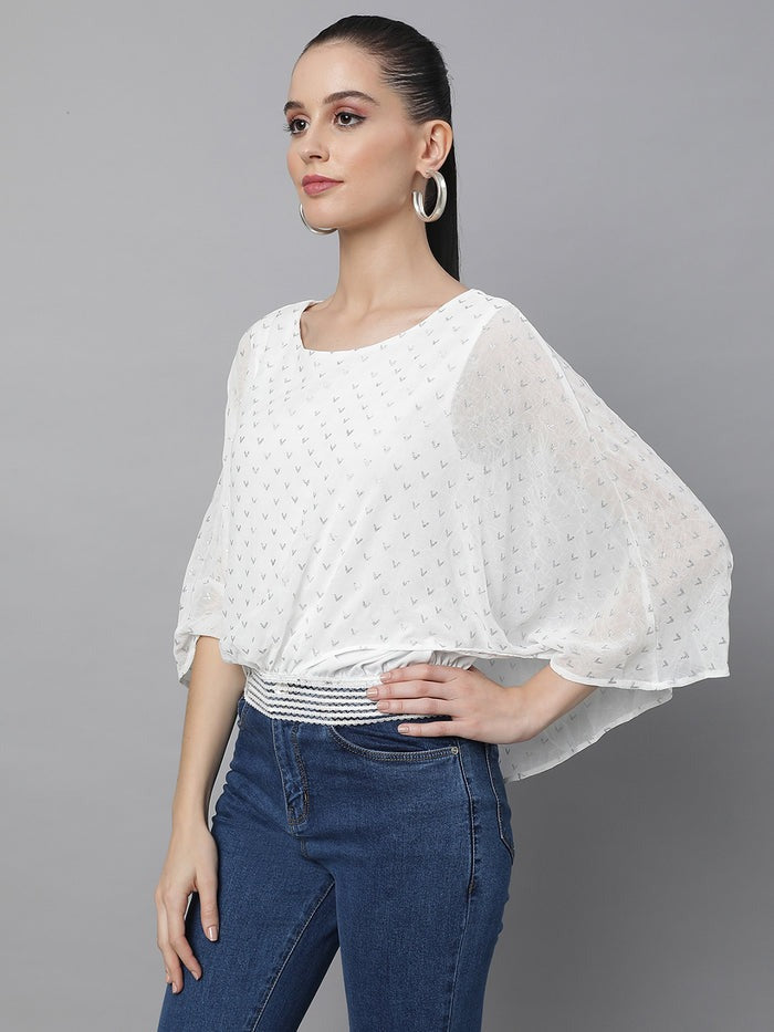 Yellow Flared Sleeves Printed Crop Top