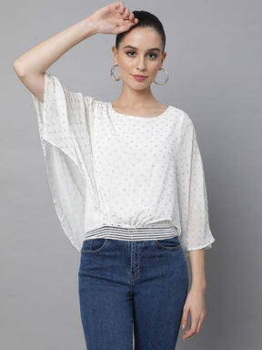Yellow Flared Sleeves Printed Crop Top
