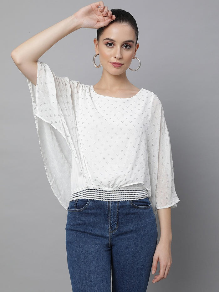 Yellow Flared Sleeves Printed Crop Top