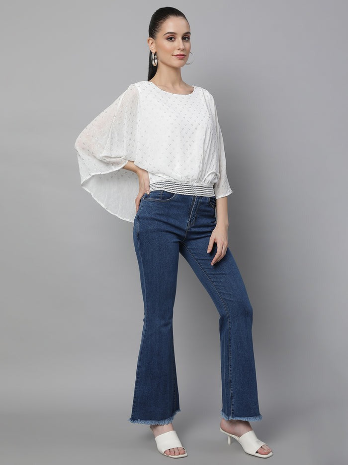 Yellow Flared Sleeves Printed Crop Top
