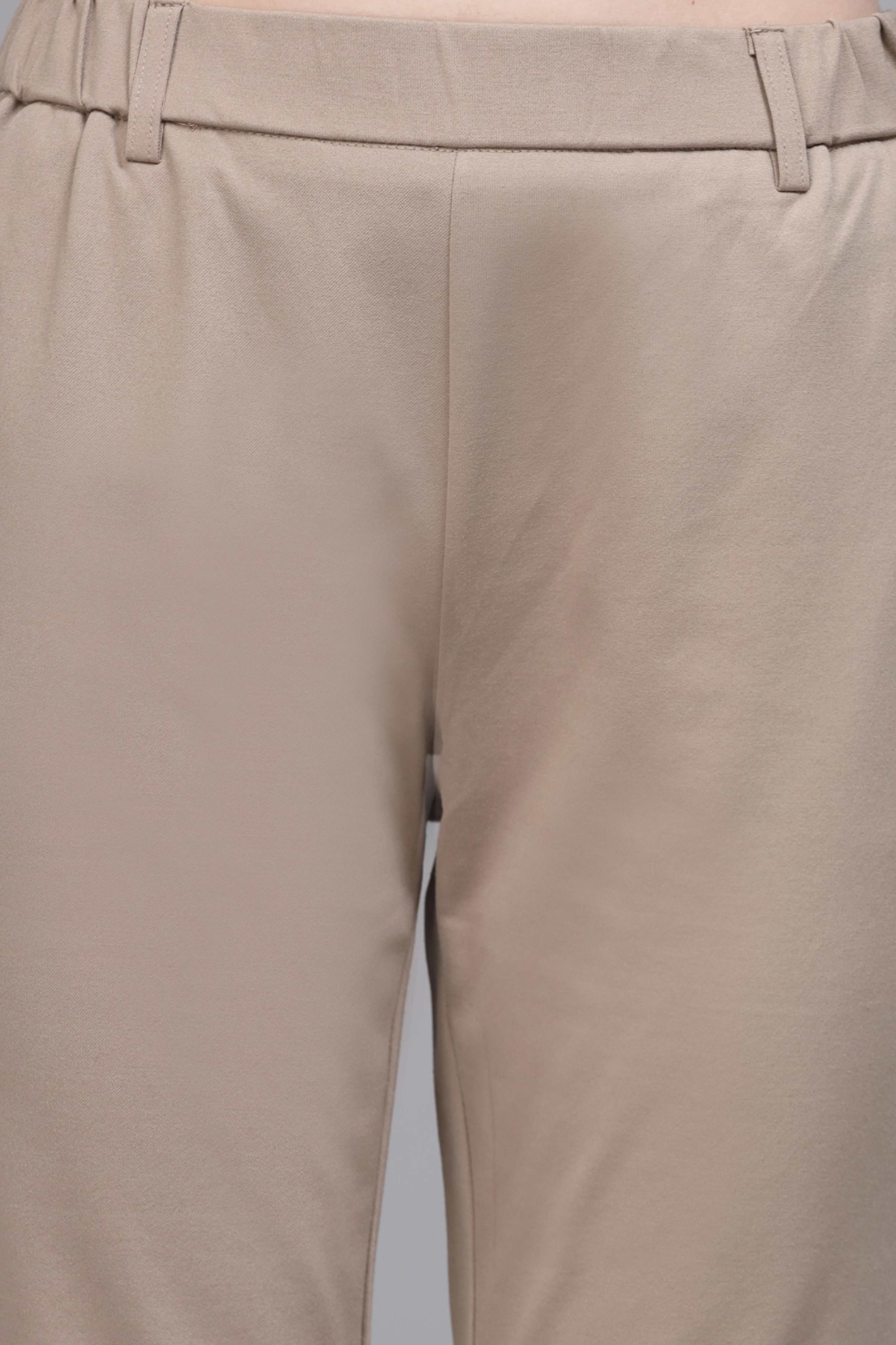 Beige Cotton Blend Solid Capri