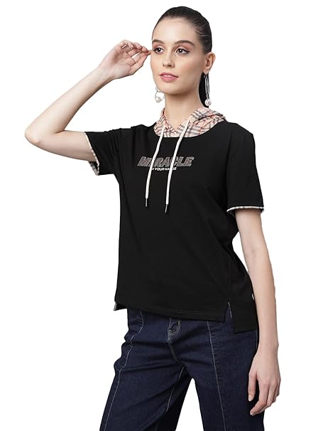 Women Loose Fit Hooded T-Shirt