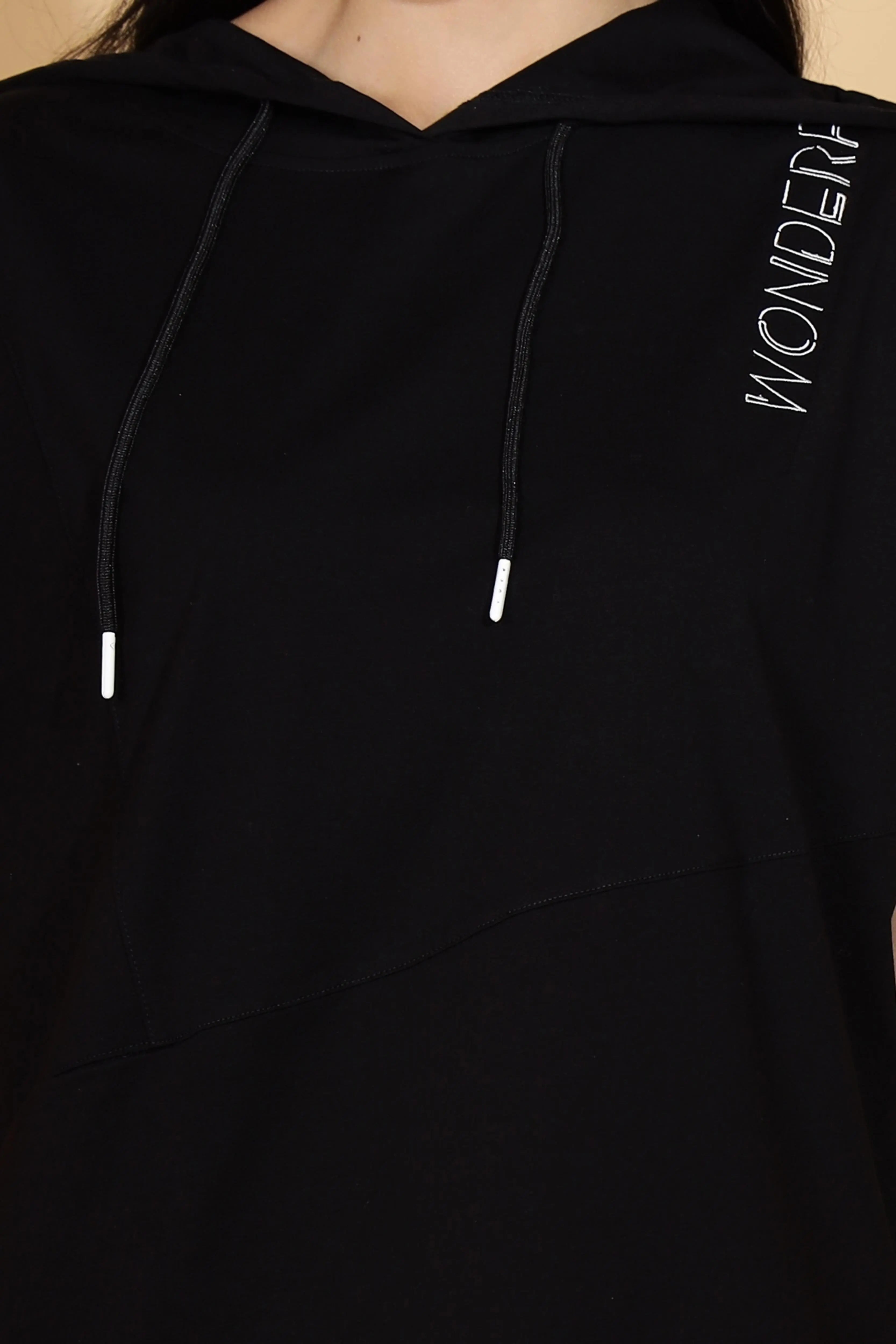 Women Regular Fit Black Hooded Top - Global Republic