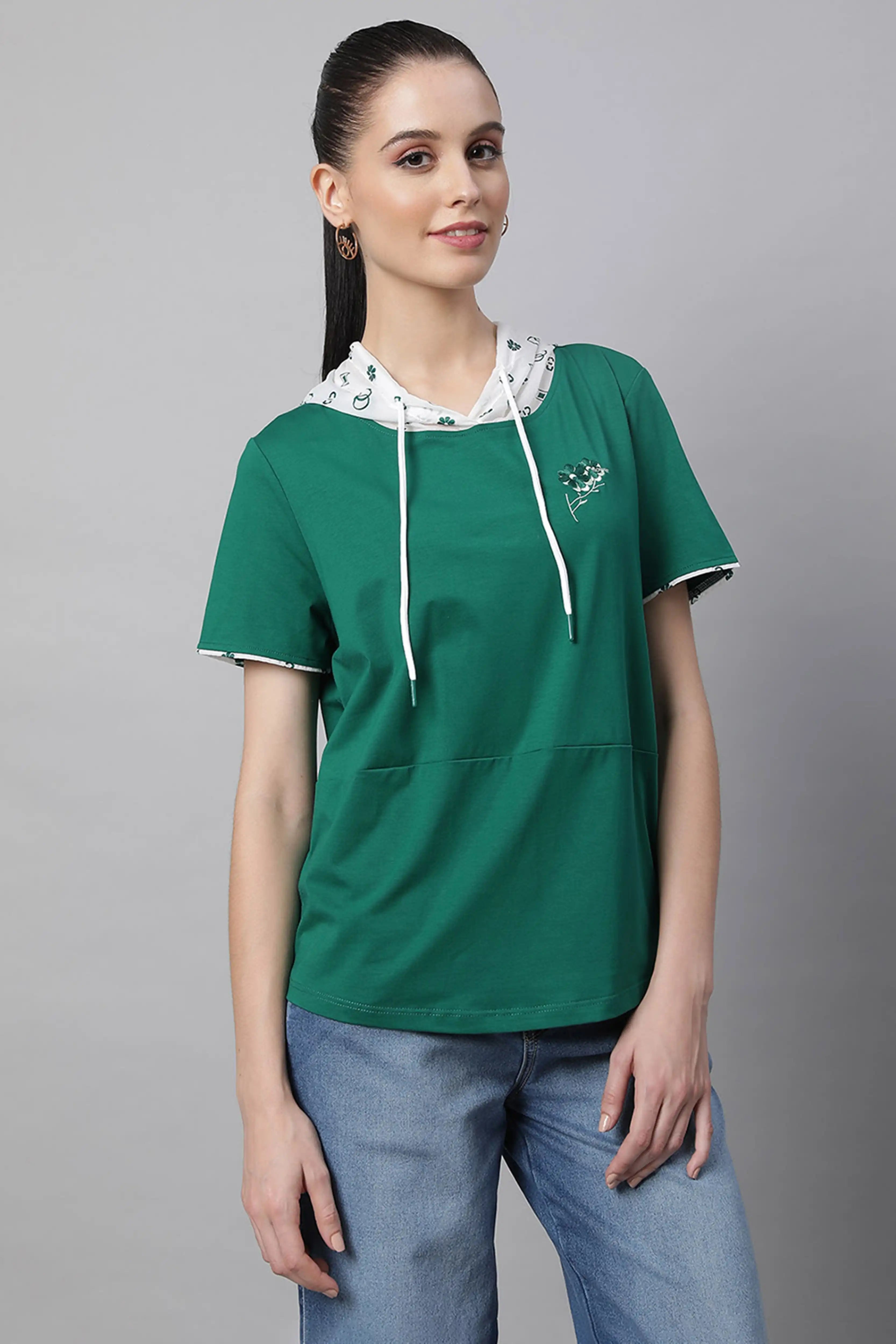 Green Regular Fit Hooded Top