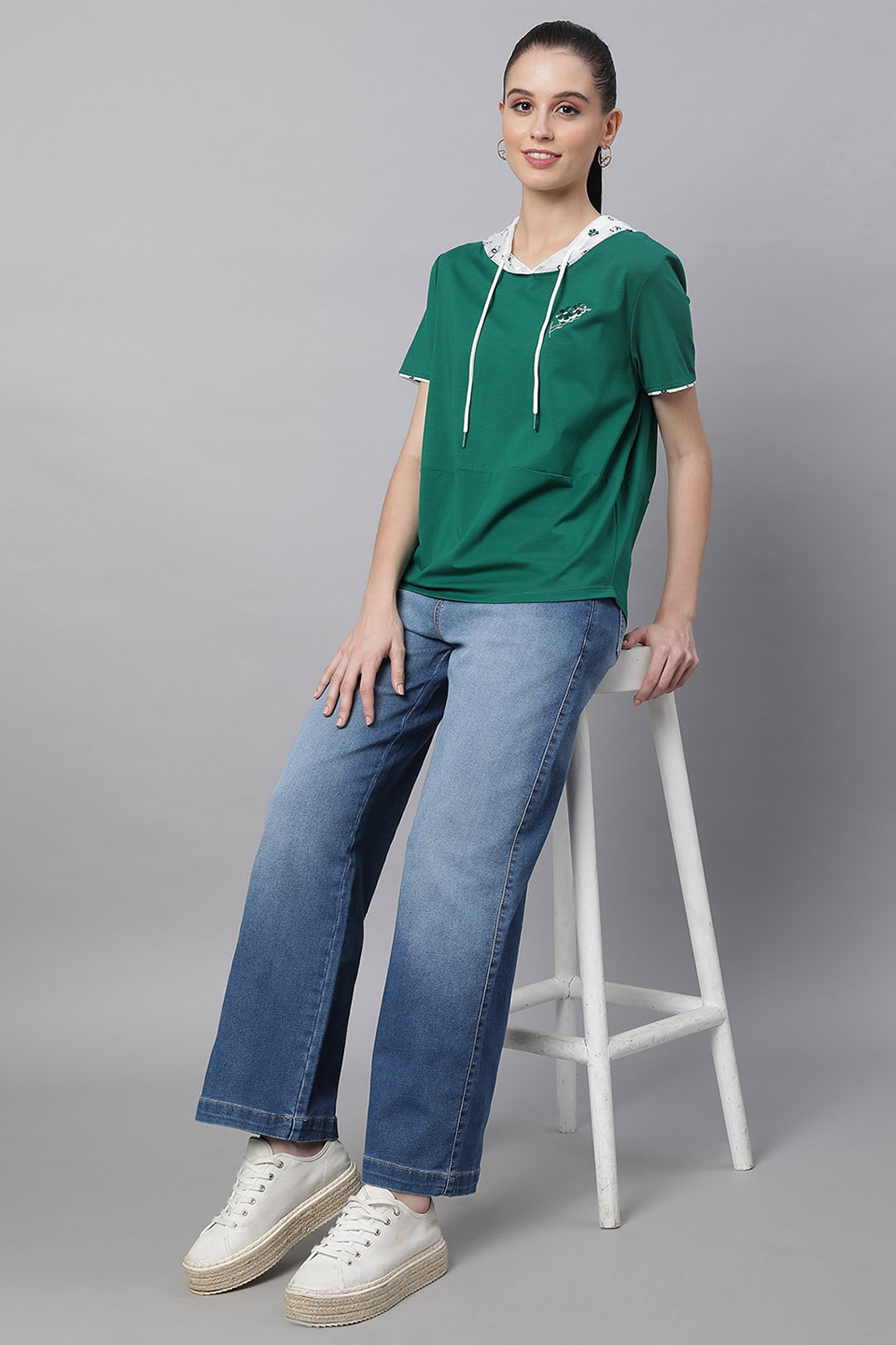 Green Regular Fit Hooded Top