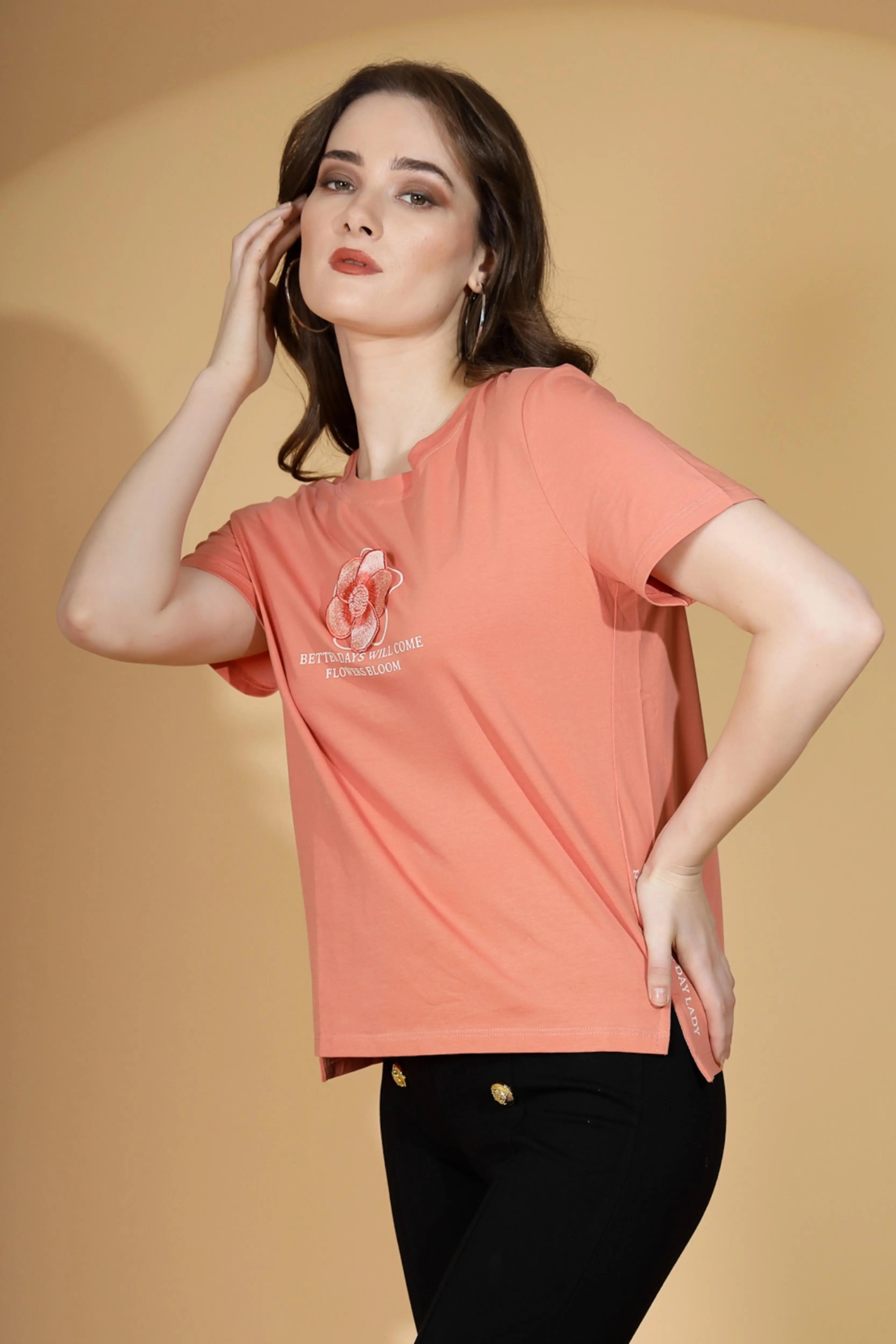 Peach 3D Floral Cotton Top - Global Republic