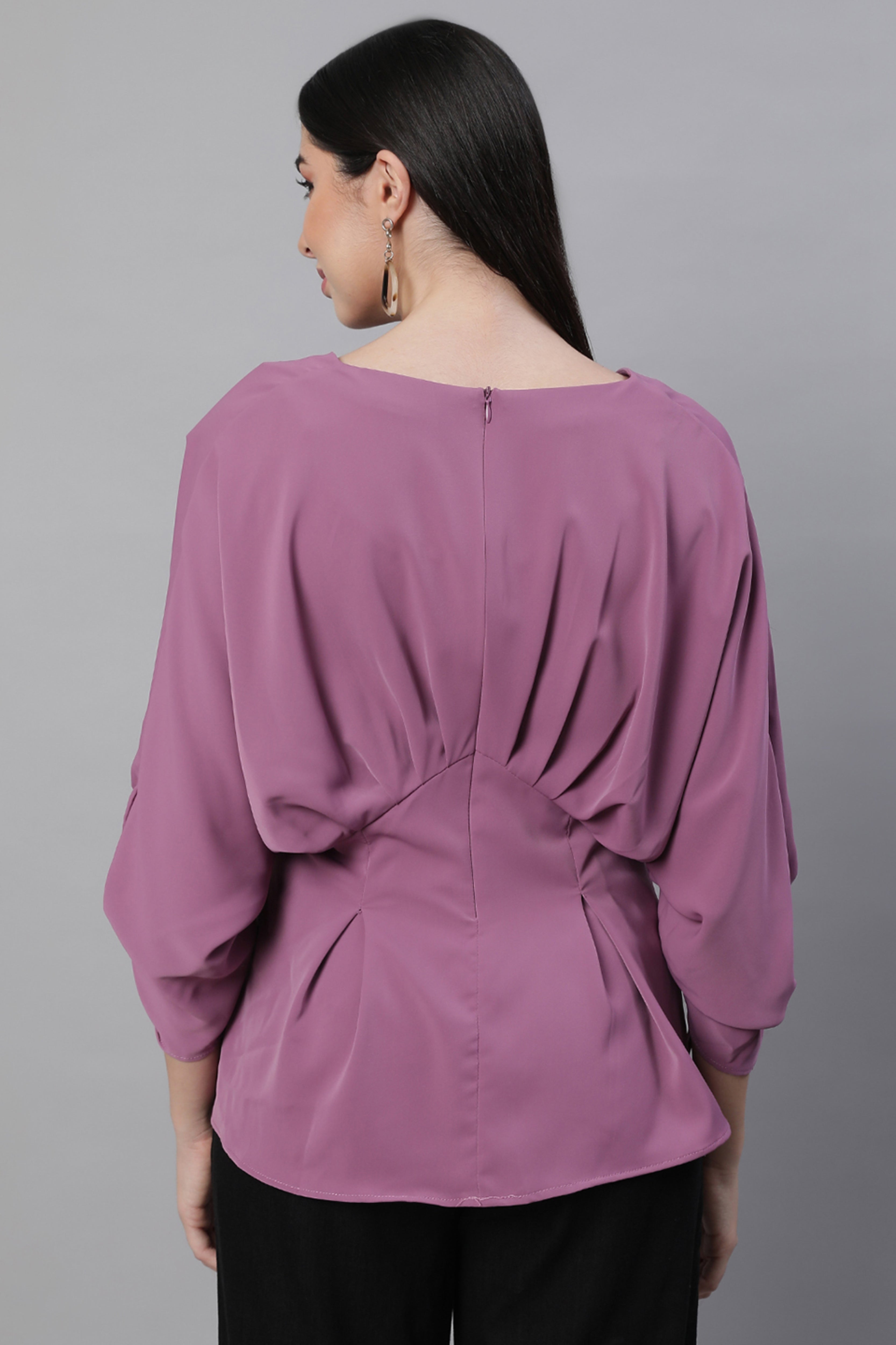 Mauve Solid Cotton Peplum Top