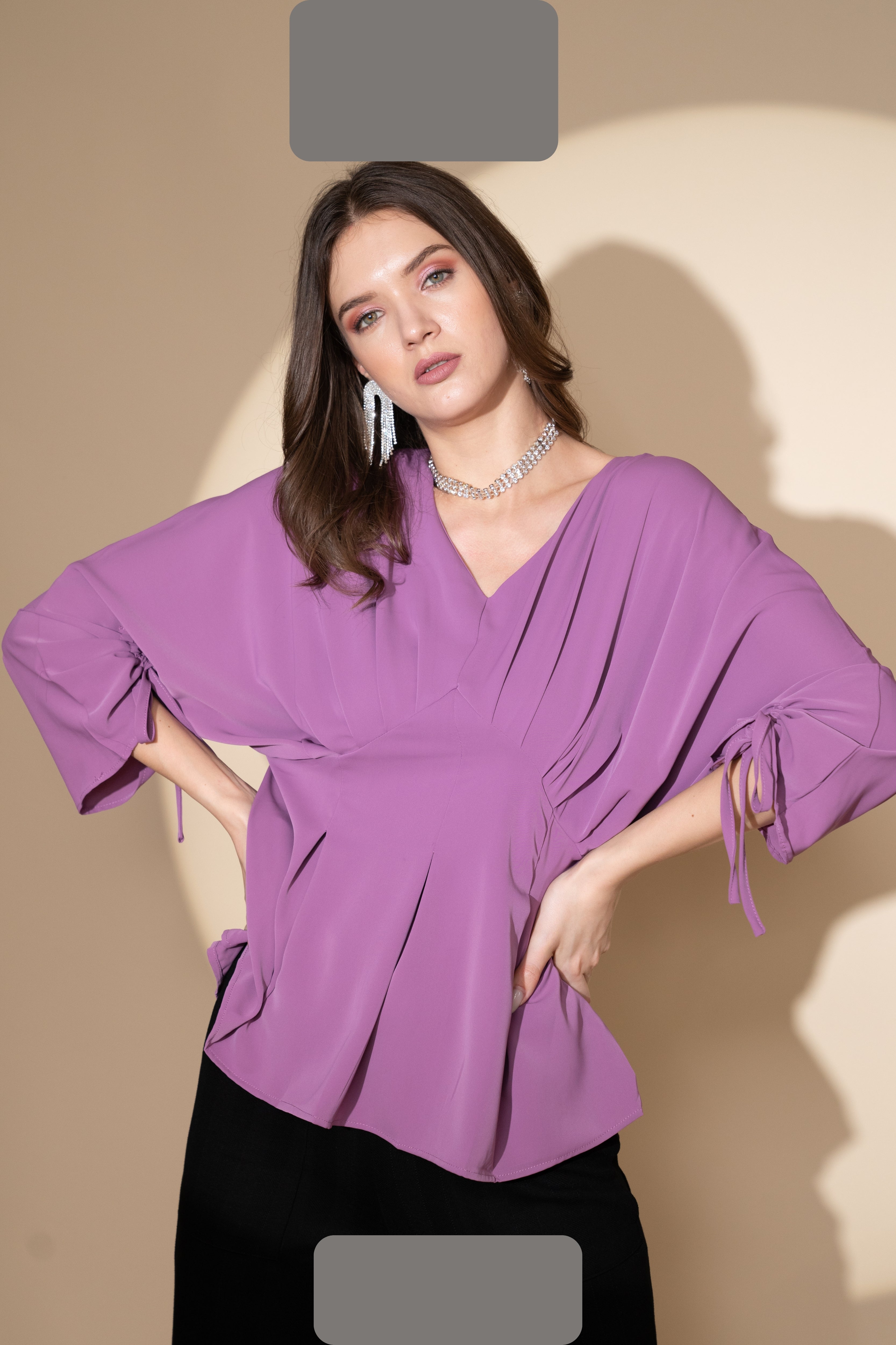 Mauve Solid Cotton Peplum Top